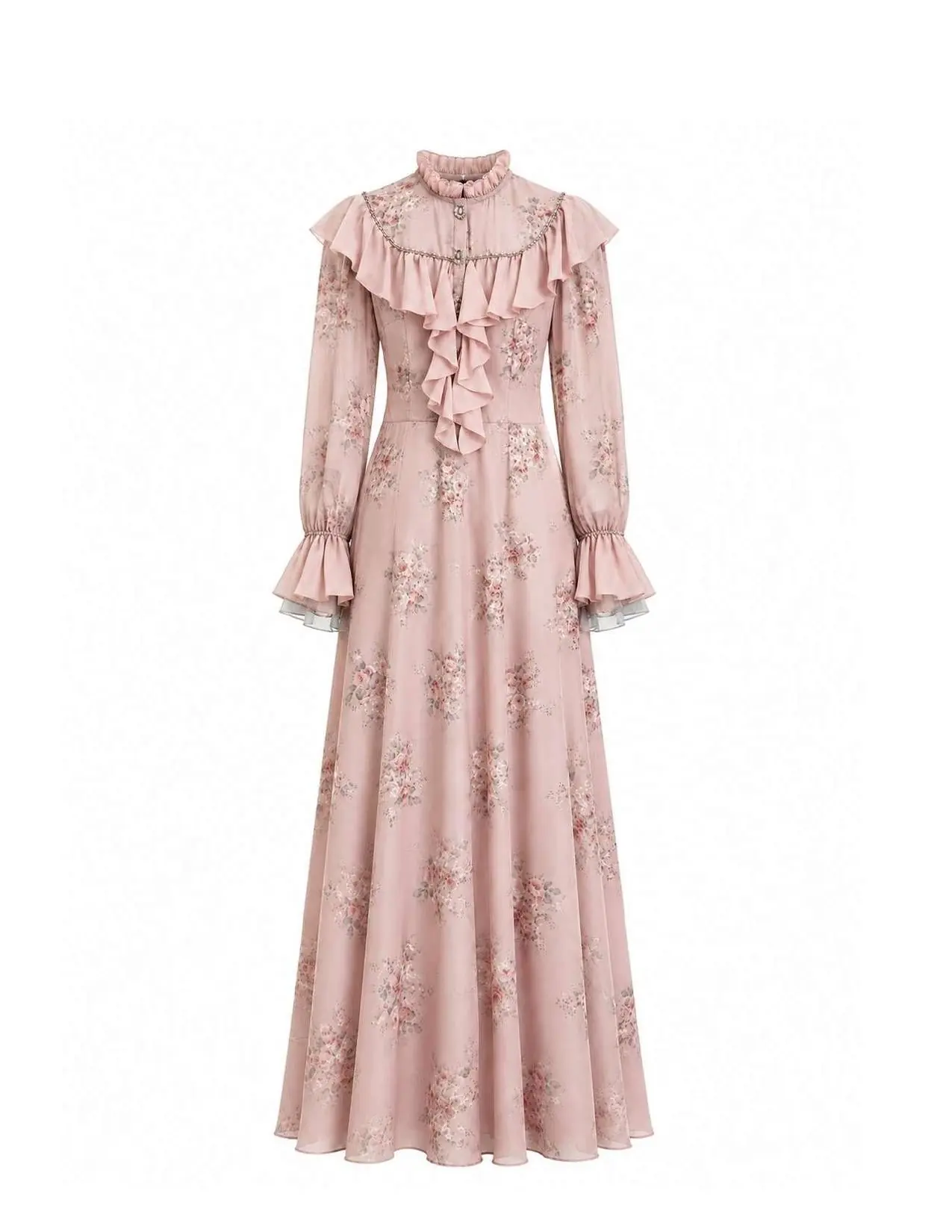 Amelie Floral Ruffle Maxi Dress – Peach