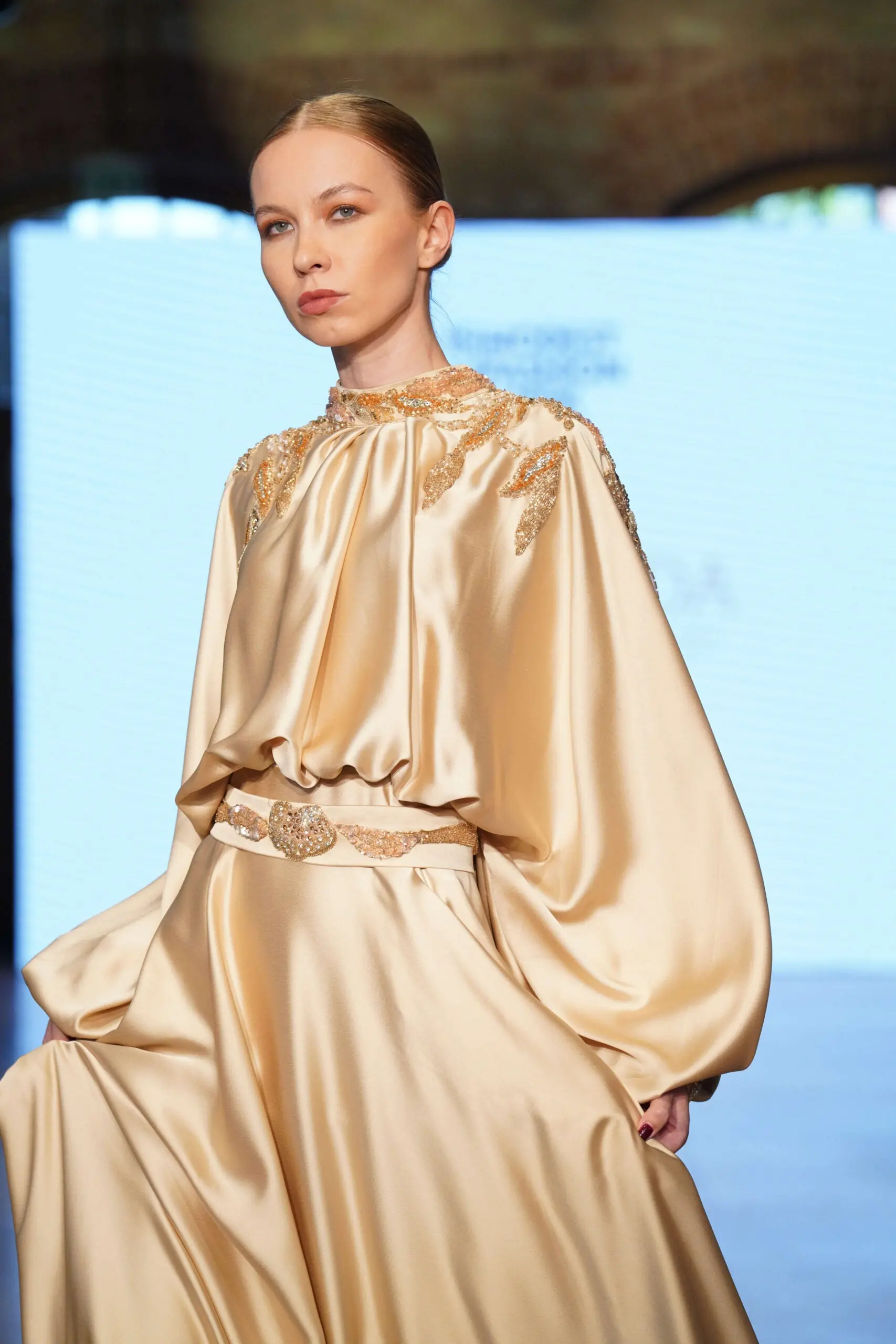 Imperial Whisper Balcanian Embellished Satin Gown – Gold, photo 2