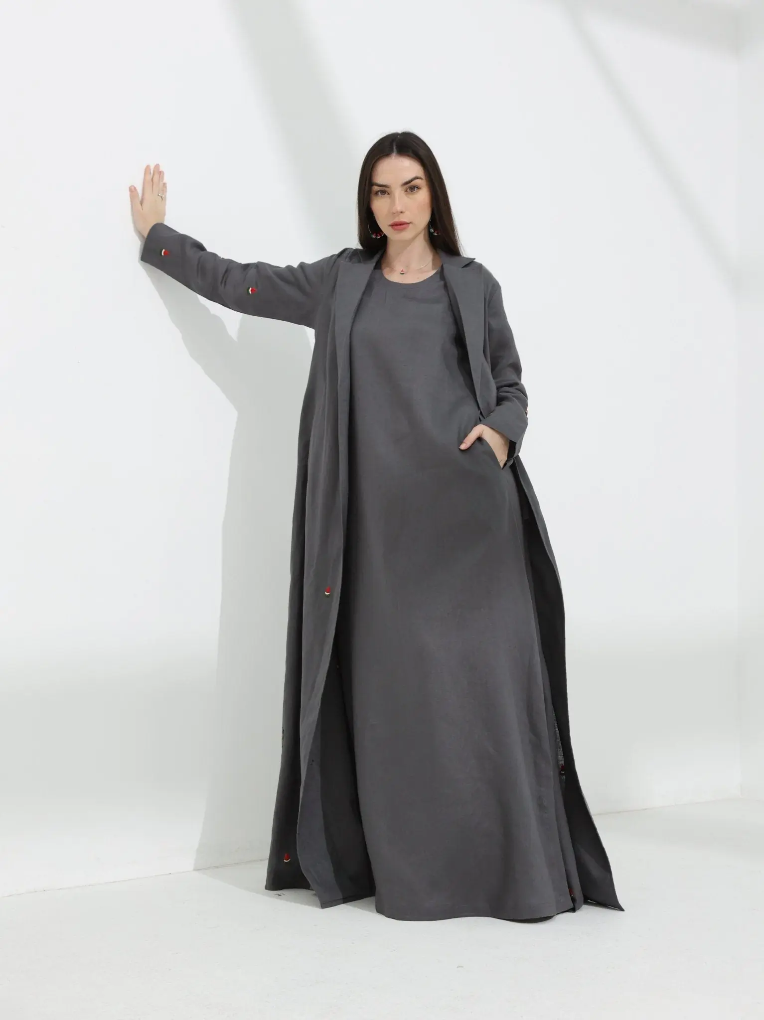 Watermelon Linen Abaya Grey
