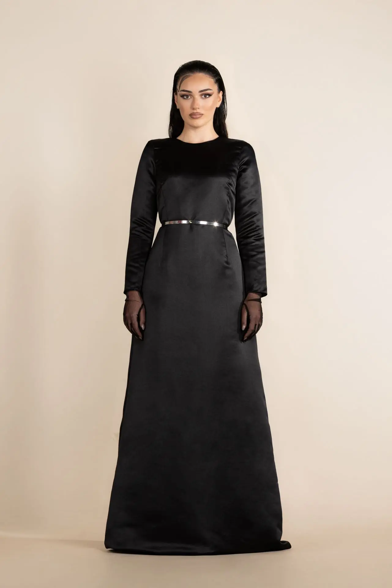 Elegant Dress With Belt – Black