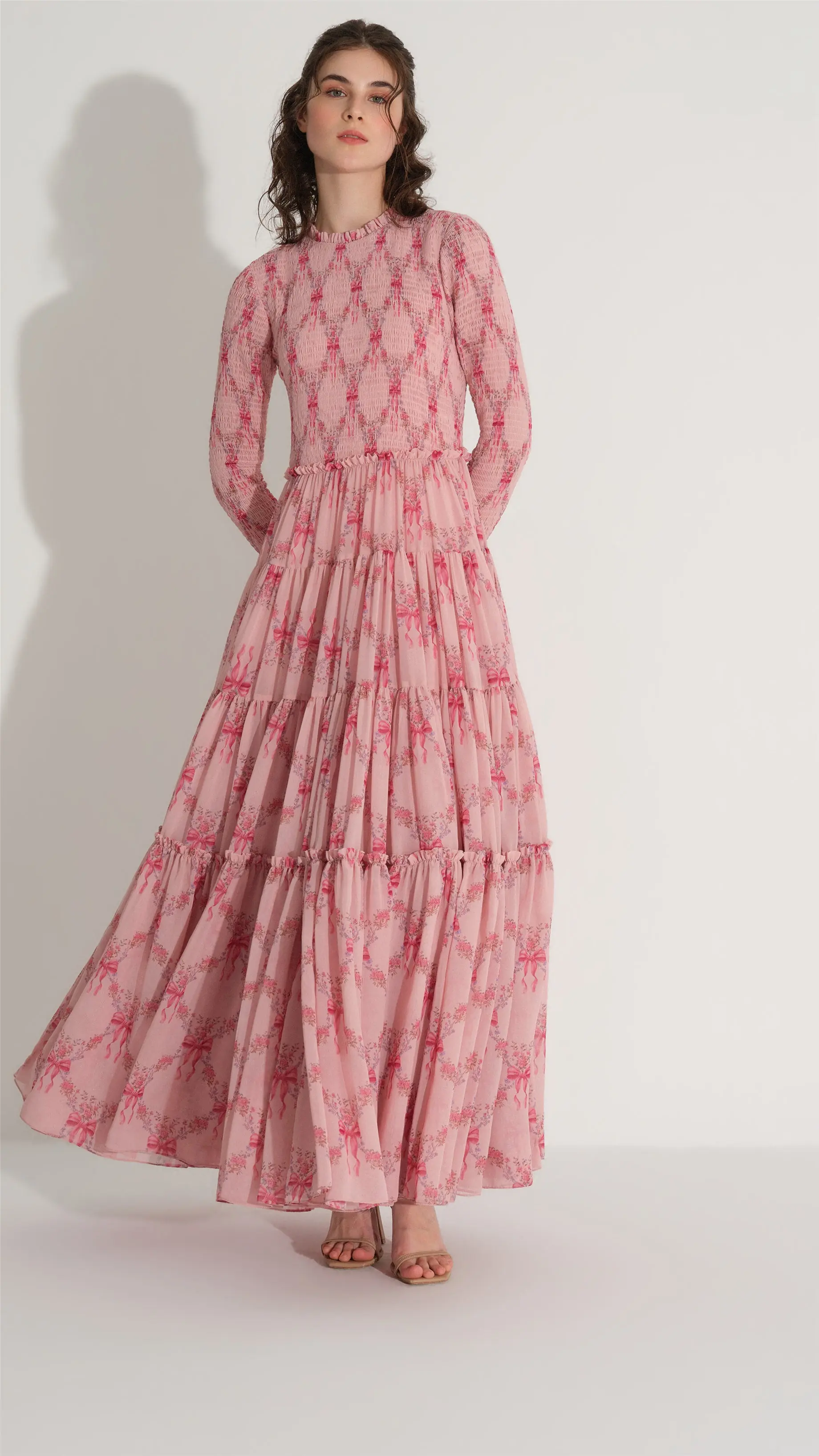 Smocked Chiffon Pleated Dress – Pink, photo 2