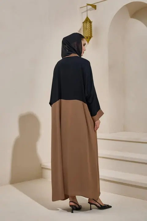 Two Color Abaya Set - Brown Black, photo 3
