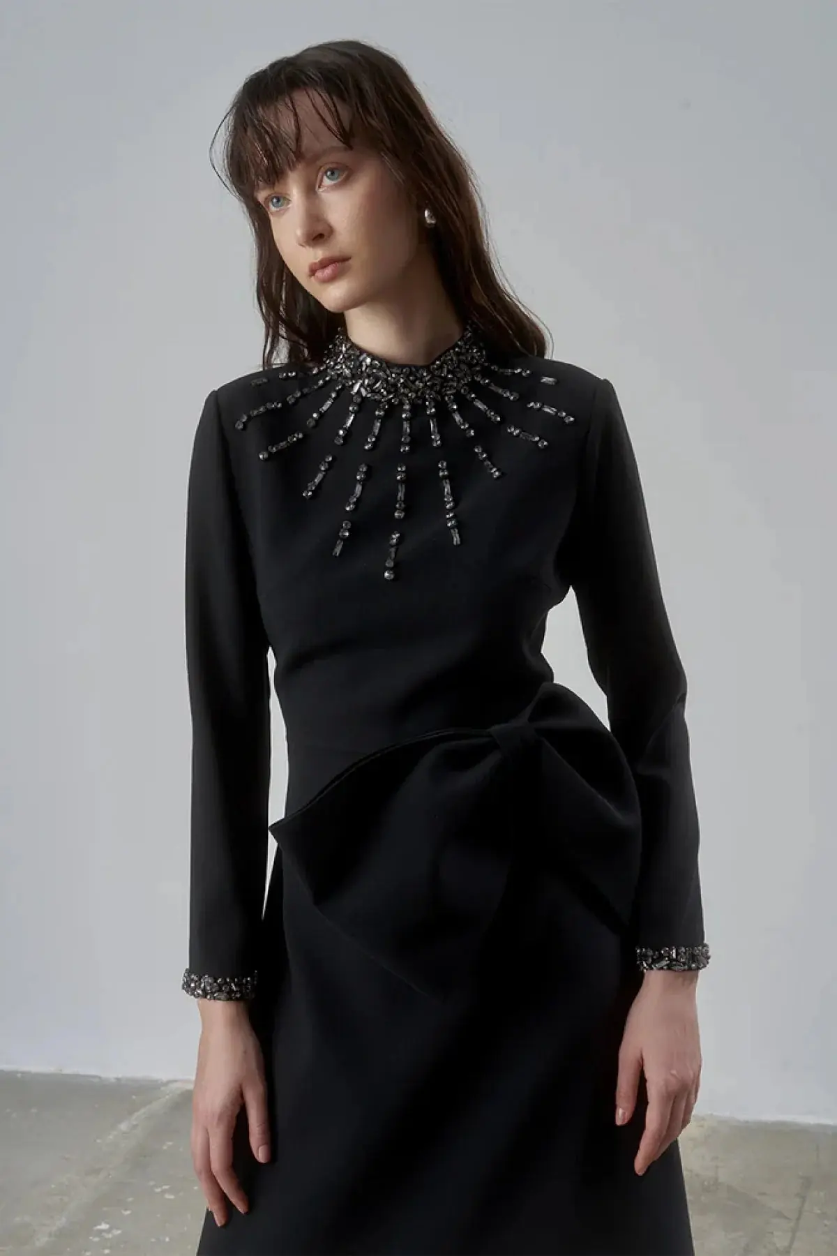 Embellished Bow Detail Evening Gown – Black, photo 3