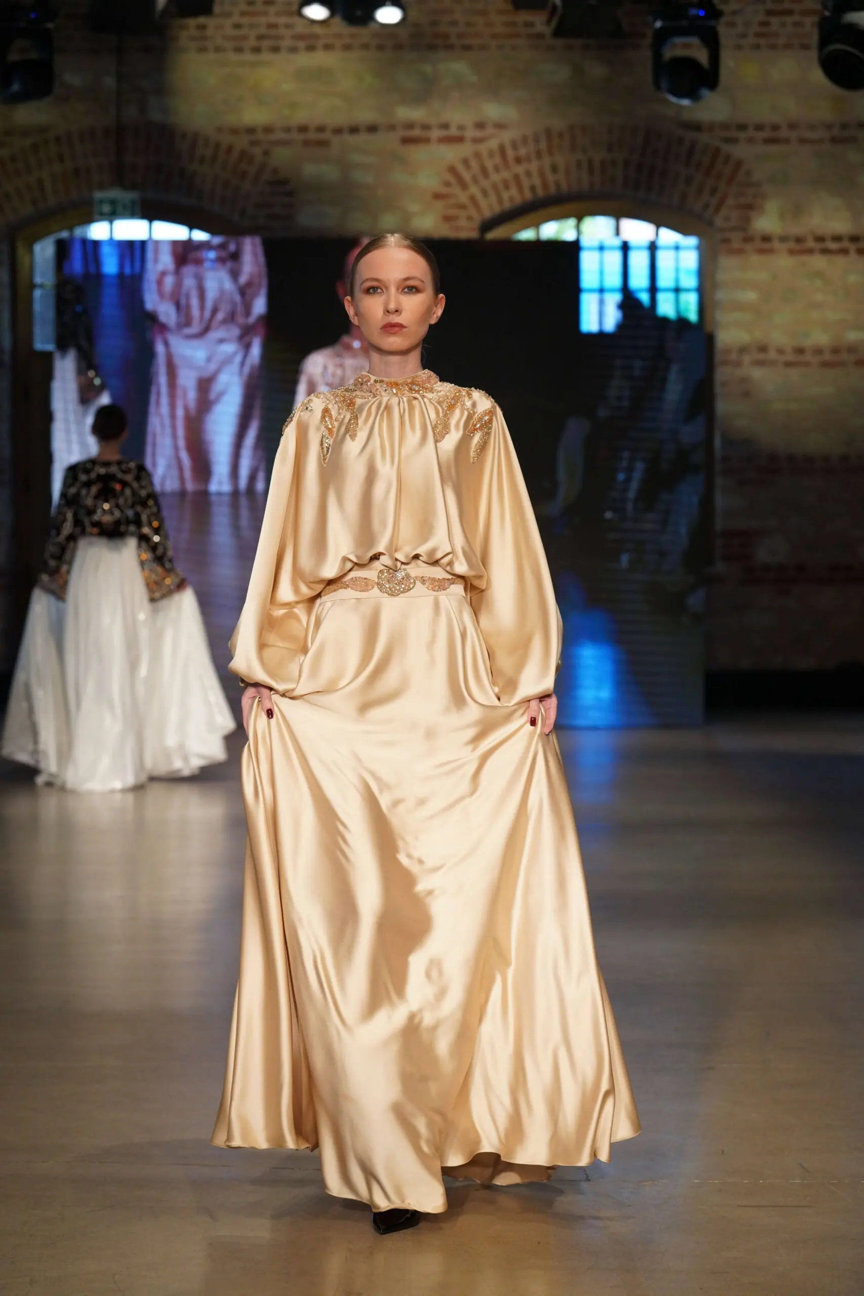 Imperial Whisper Balcanian Embellished Satin Gown – Gold, photo 4