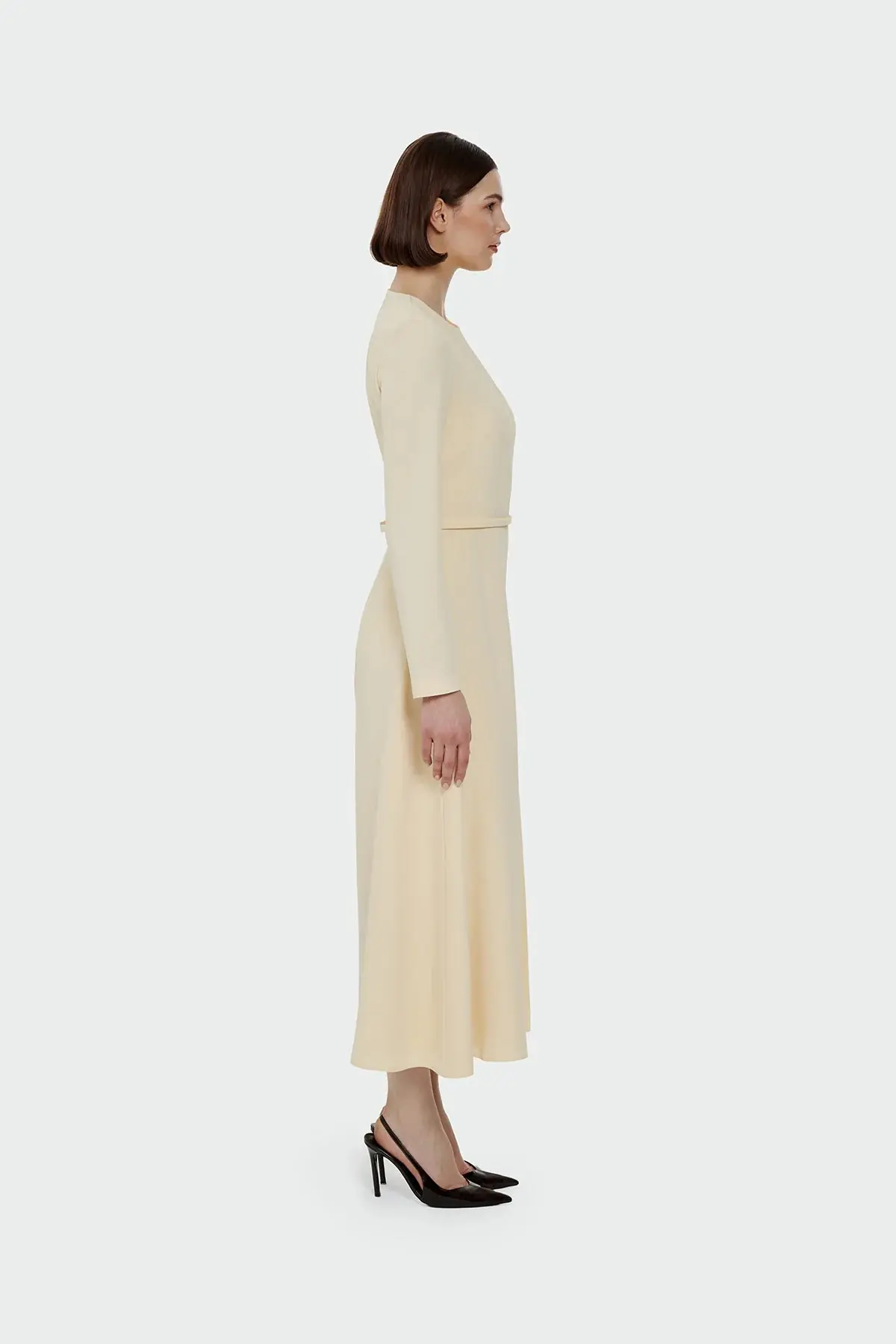 Pleated Belted Maxi Dress – Yellow, photo 3