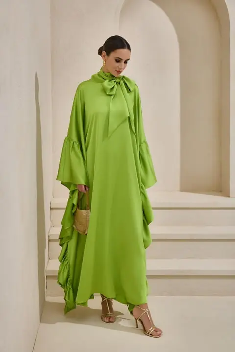 Royal Satin Kaftan – Light Green, photo 2