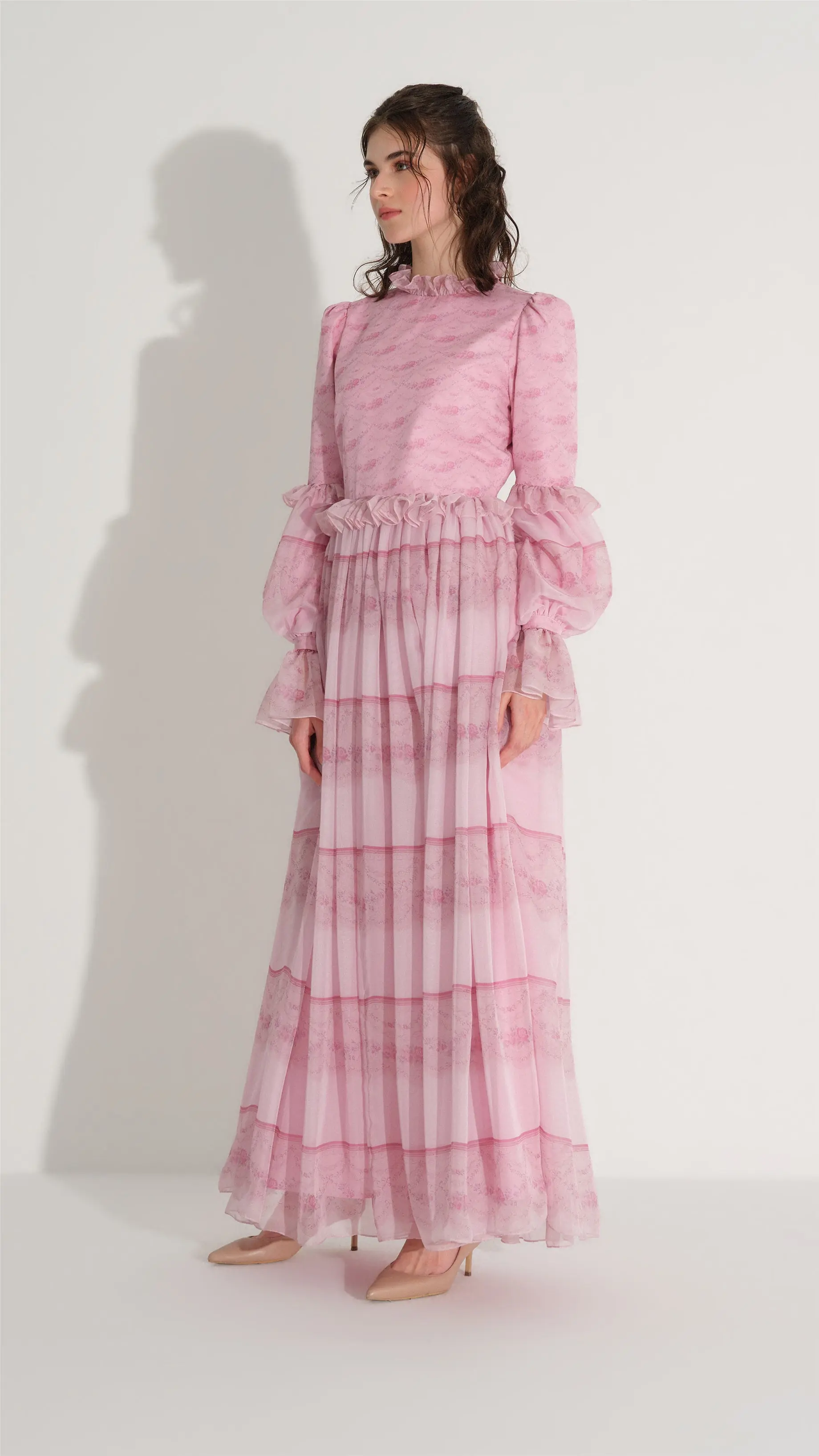 Panel Print Silk Chiffon Dress – Pink, photo 3