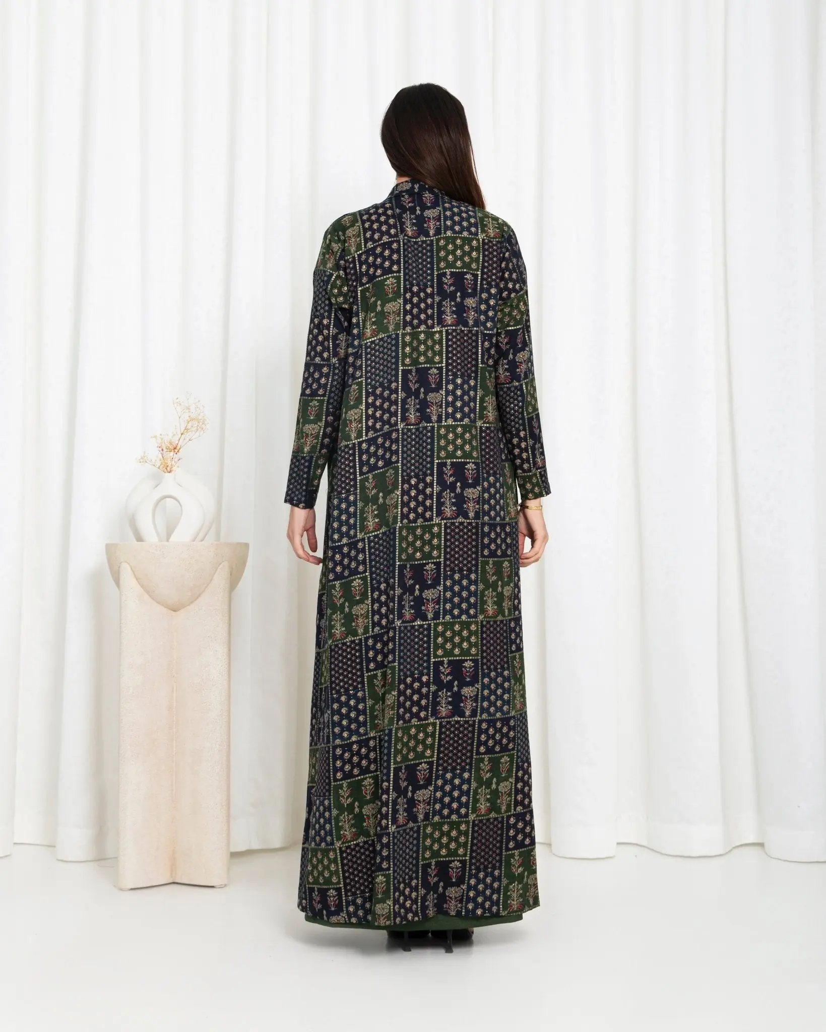 Green Floral Check Jacket Abaya, photo 3