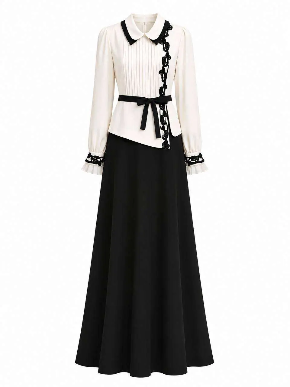 Noirelle Contrast Maxi Dress – Ivory & Black