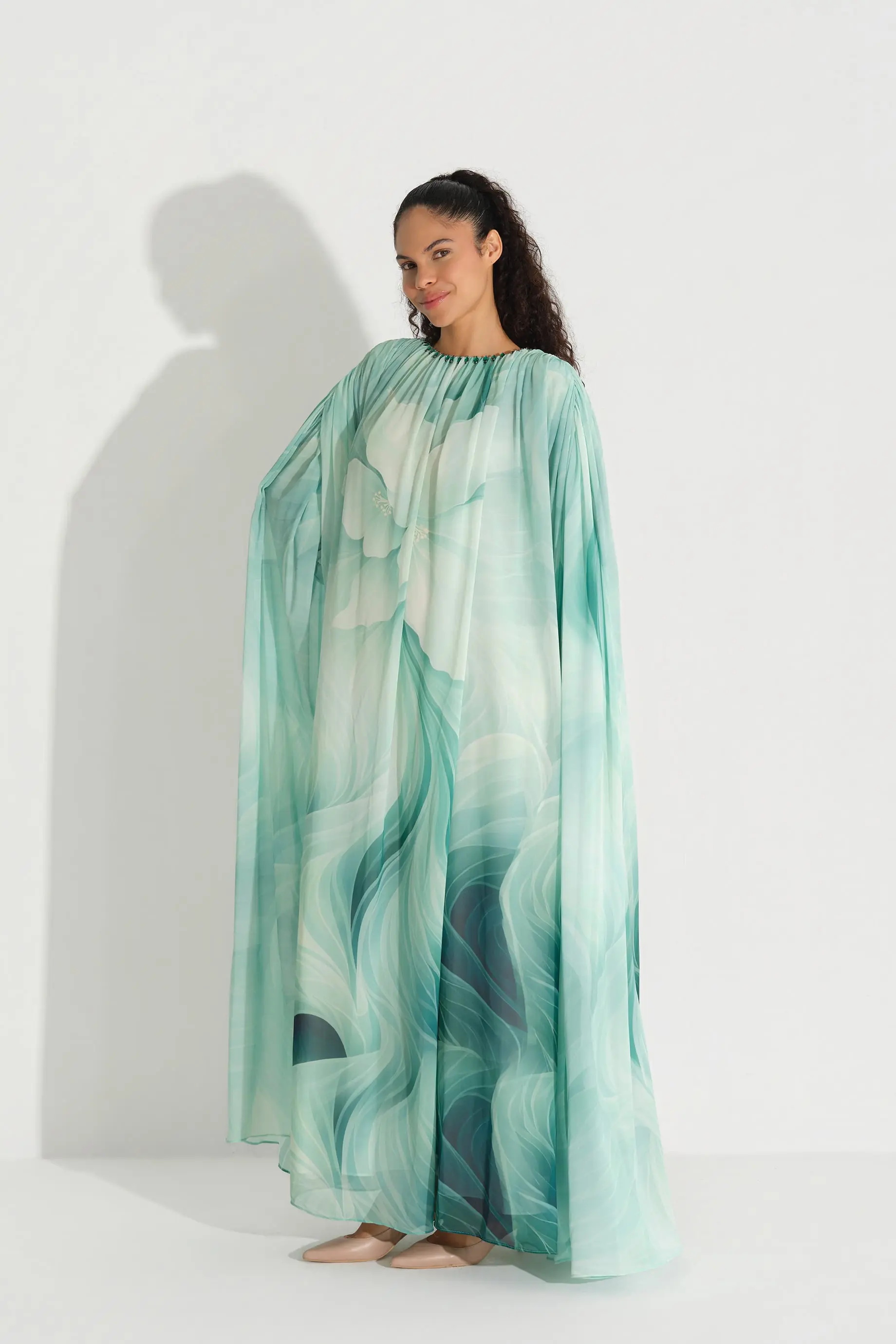 Panel Floral Print Chiffon Dress – Green, photo 4