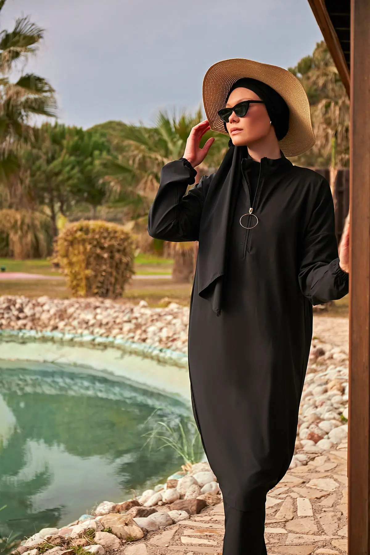 Woven Black Burkini Modest Swimwear M2402