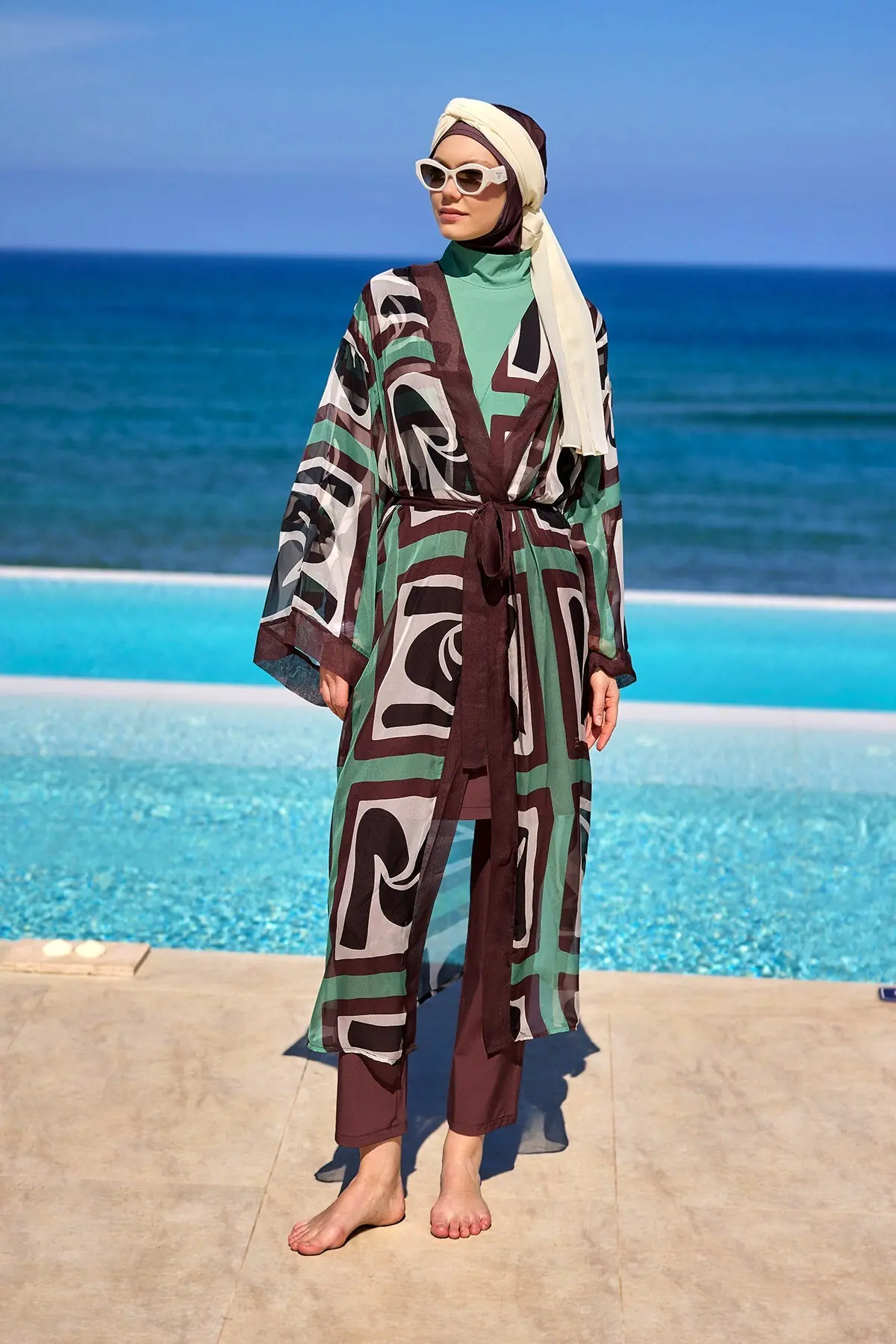 Silky Full Coverage Modest Kimono – Brown, photo 4