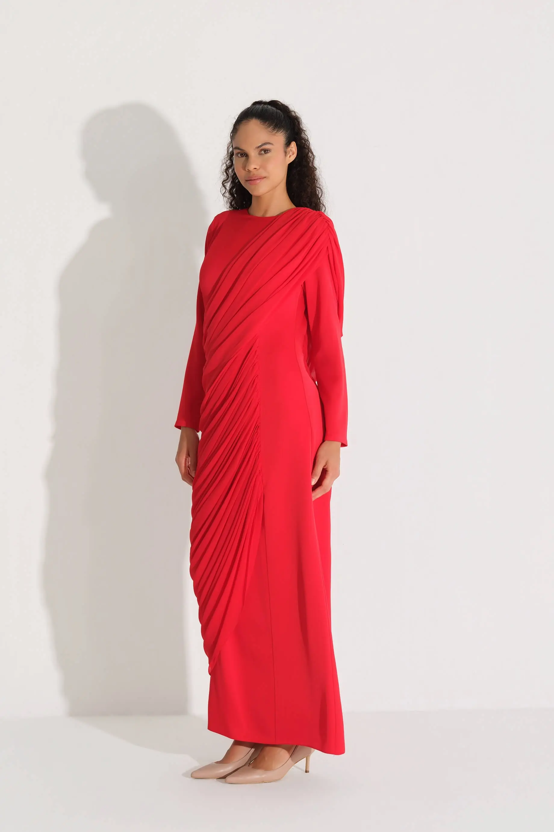 Cross-Draped Crepe Dress – Red, photo 3