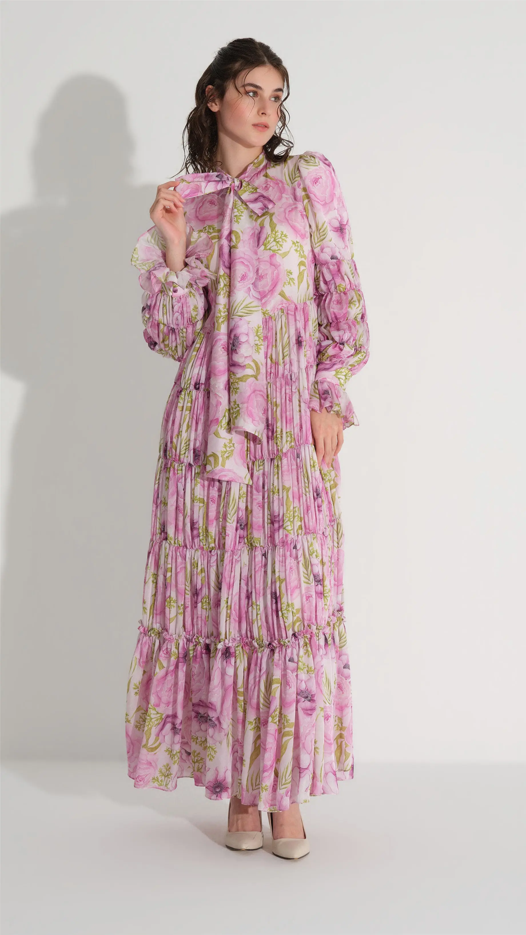 Tiered Gathered Floral Dress – Pink, photo 3
