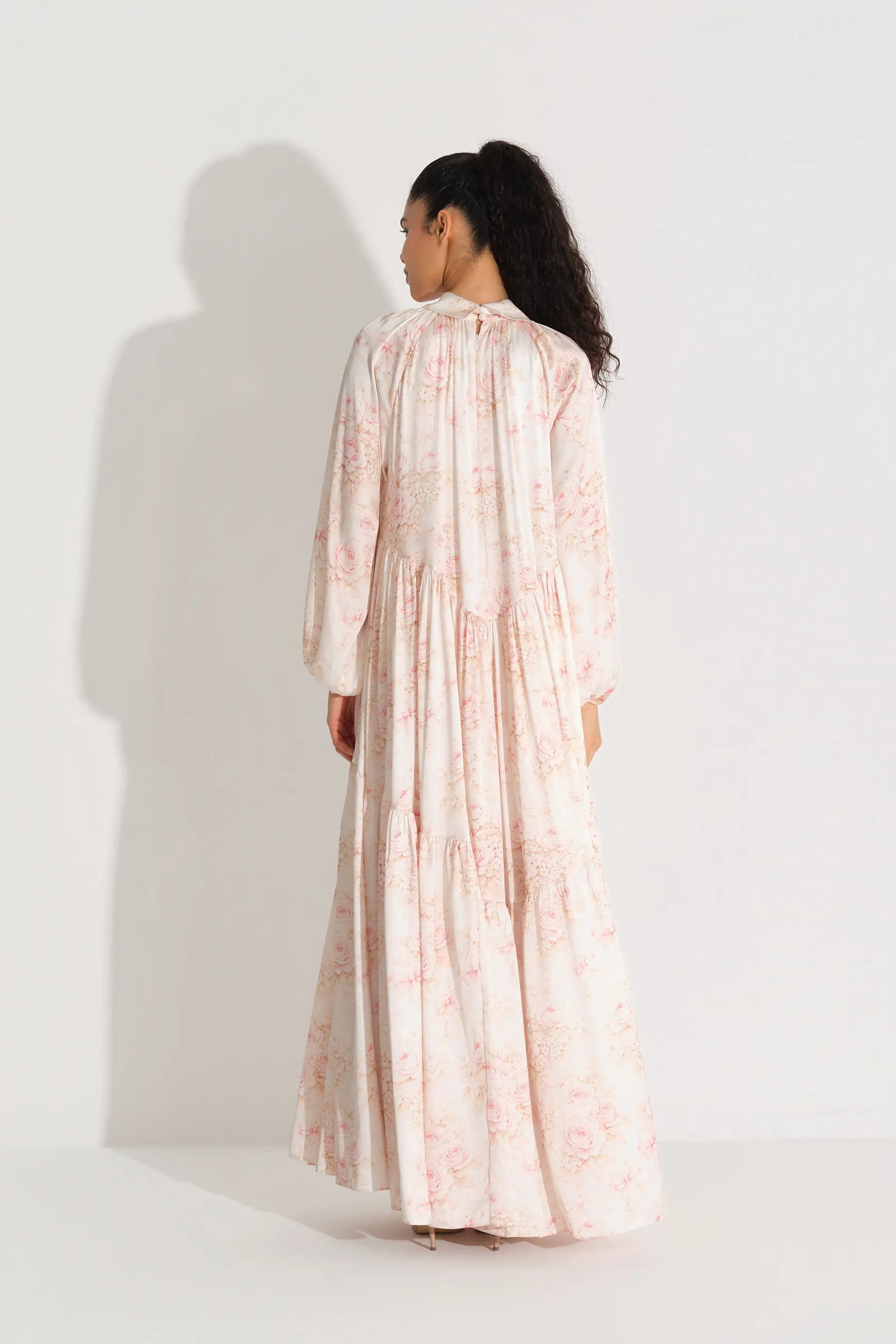 Bow-Neck Floral Chiffon Satin Dress – Somon, photo 5