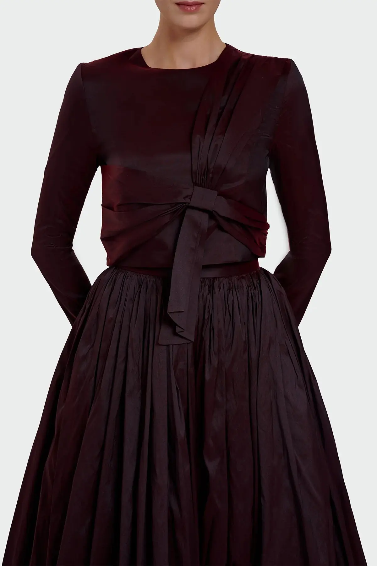 Long-Sleeve Dress with Front Tie Detail - Cherry, photo 2
