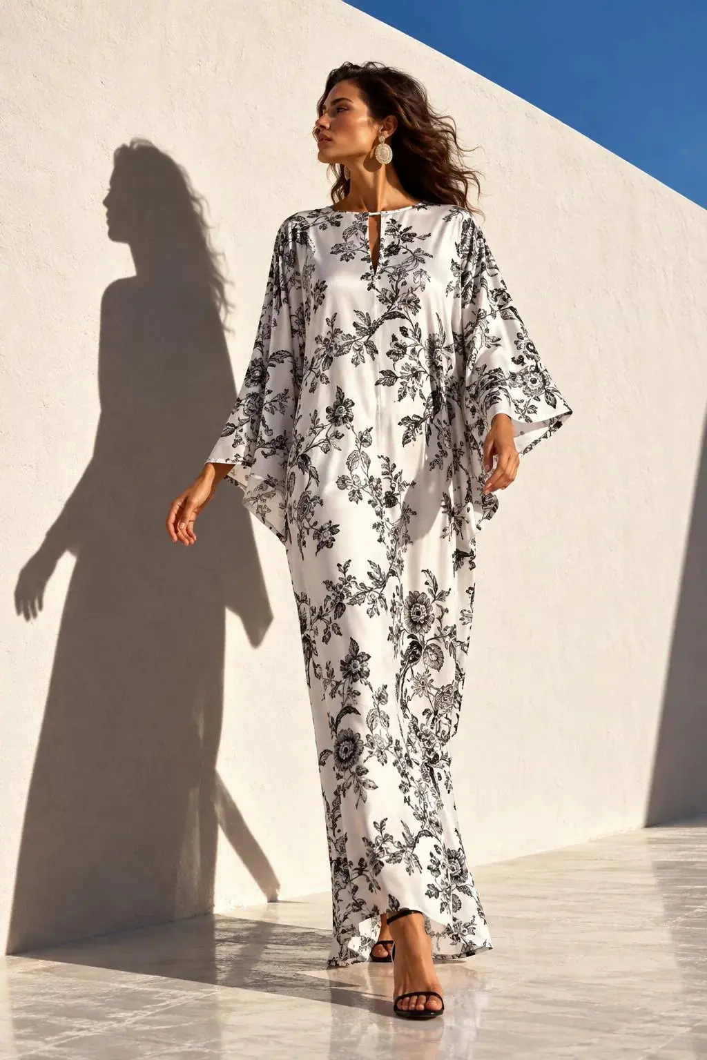 Azurra Floral Kaftan - Black & White, photo 2