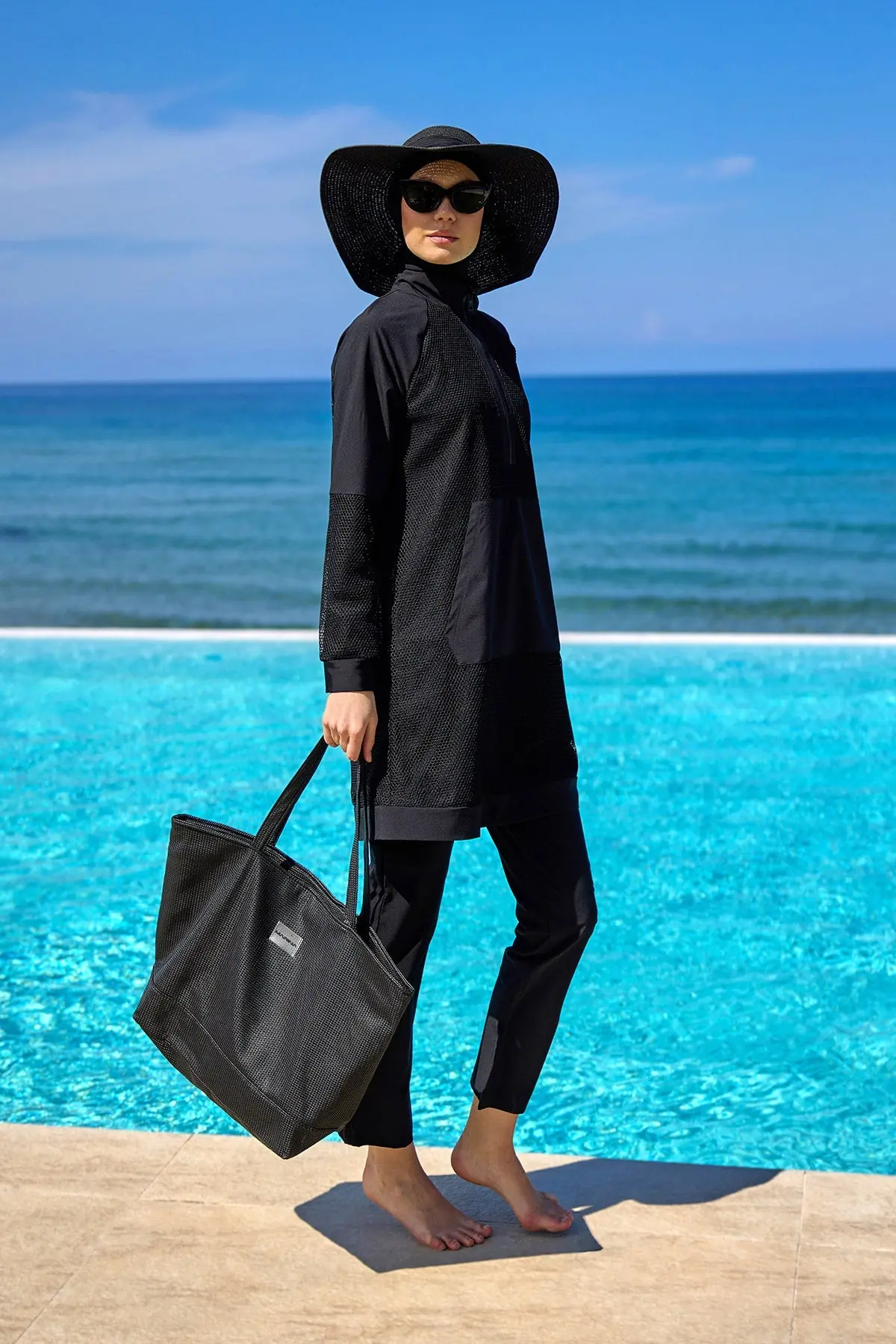 Black Tulle Detail Full Coverage Swimwear Burkini M2534-1, photo 3