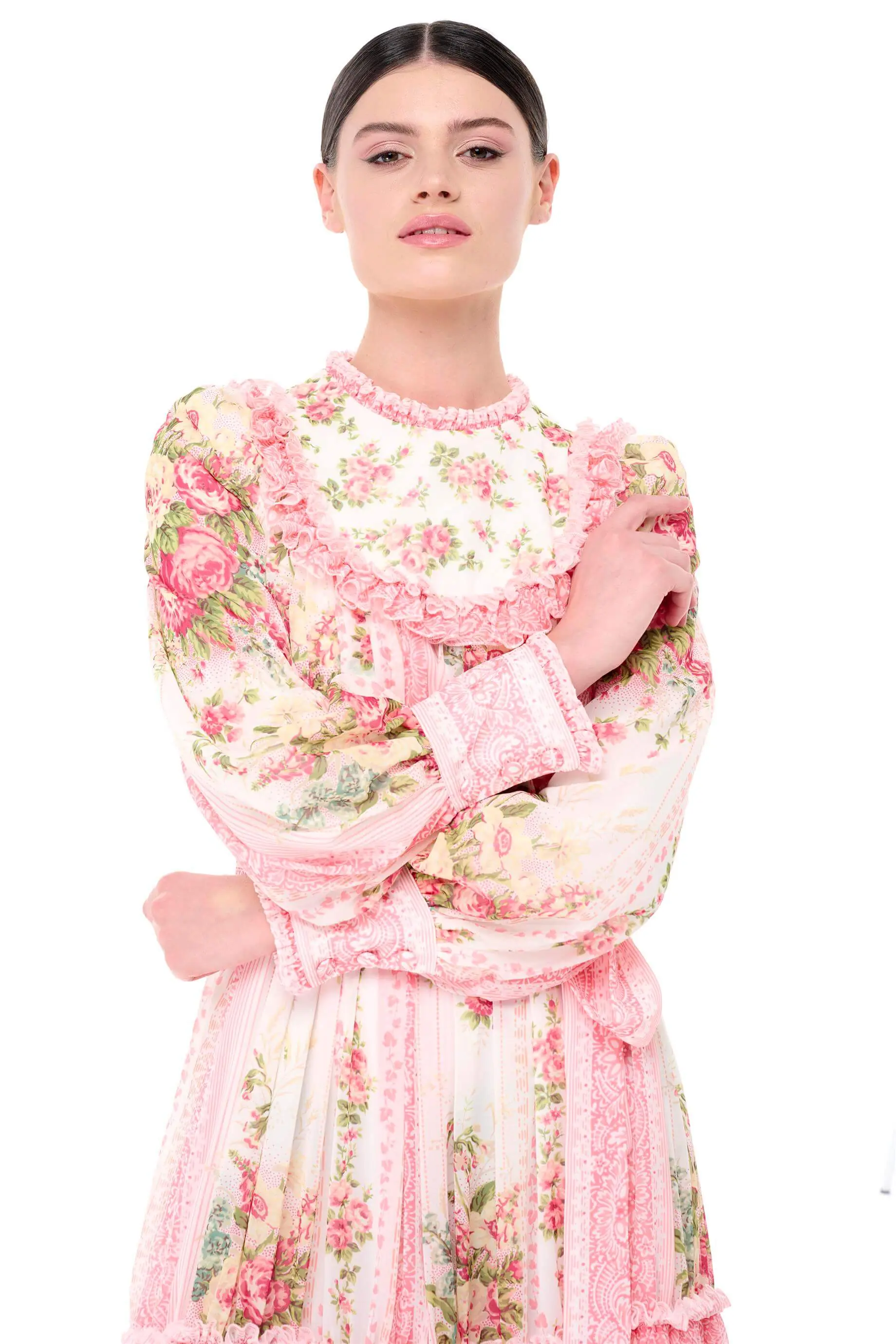 Ruffle-Trim Floral Dress – Cream, photo 4