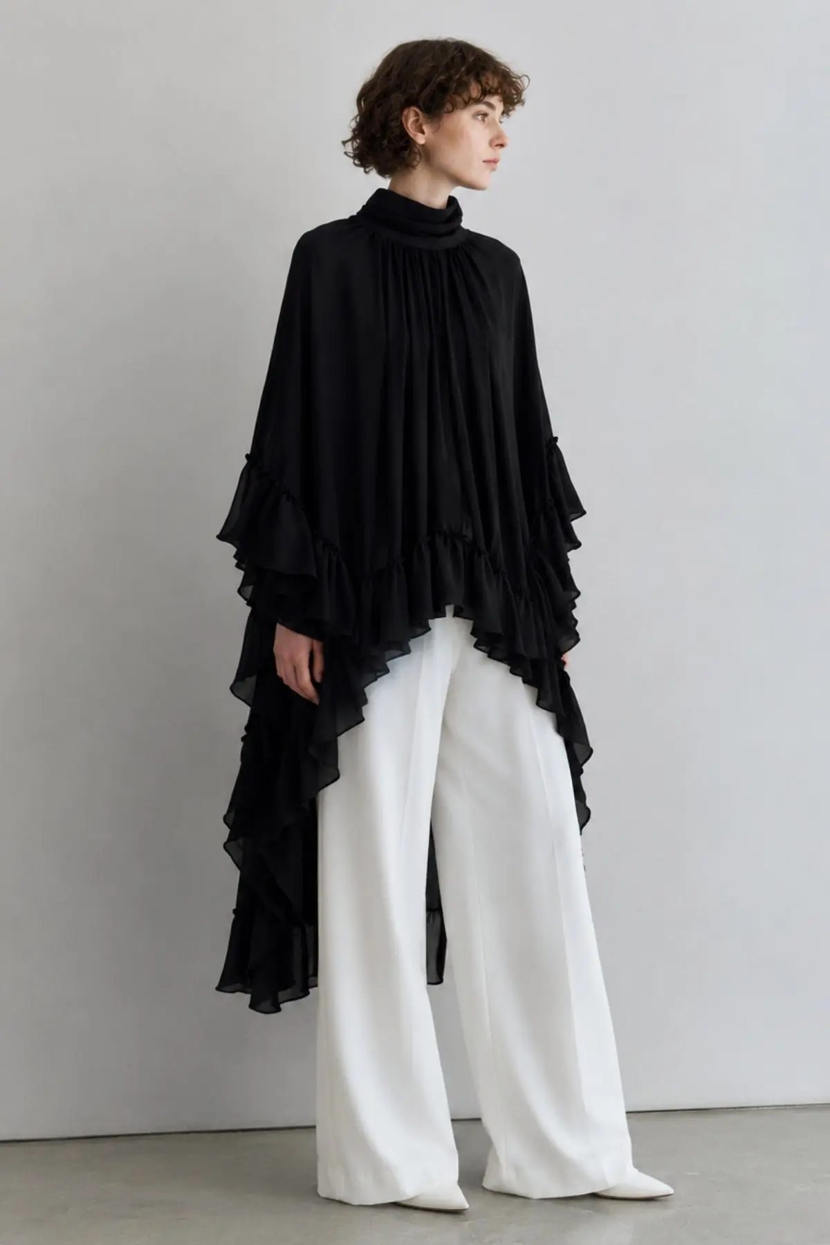 Maria Ruffle Detail Relaxed Tunic - Black