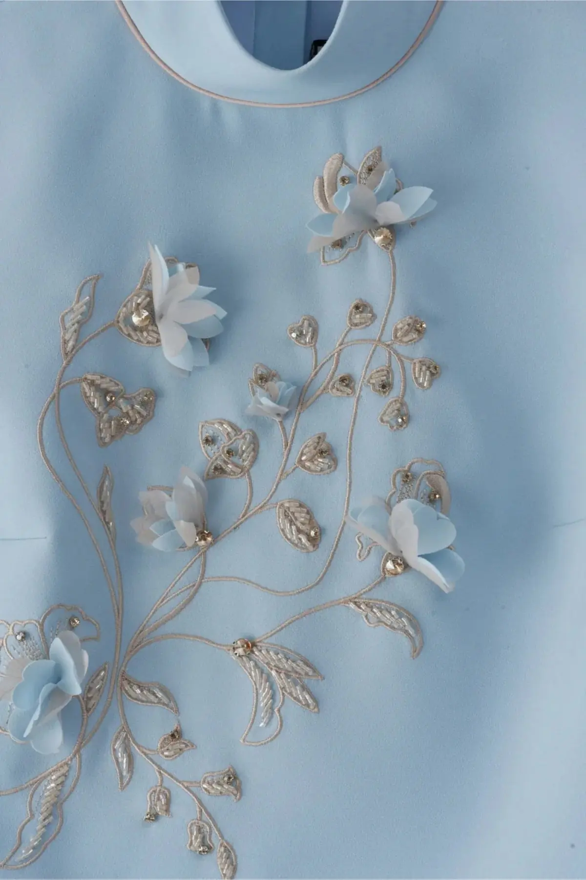 Floral Embroidered Blouse & Skirt Set – Light Blue, photo 3