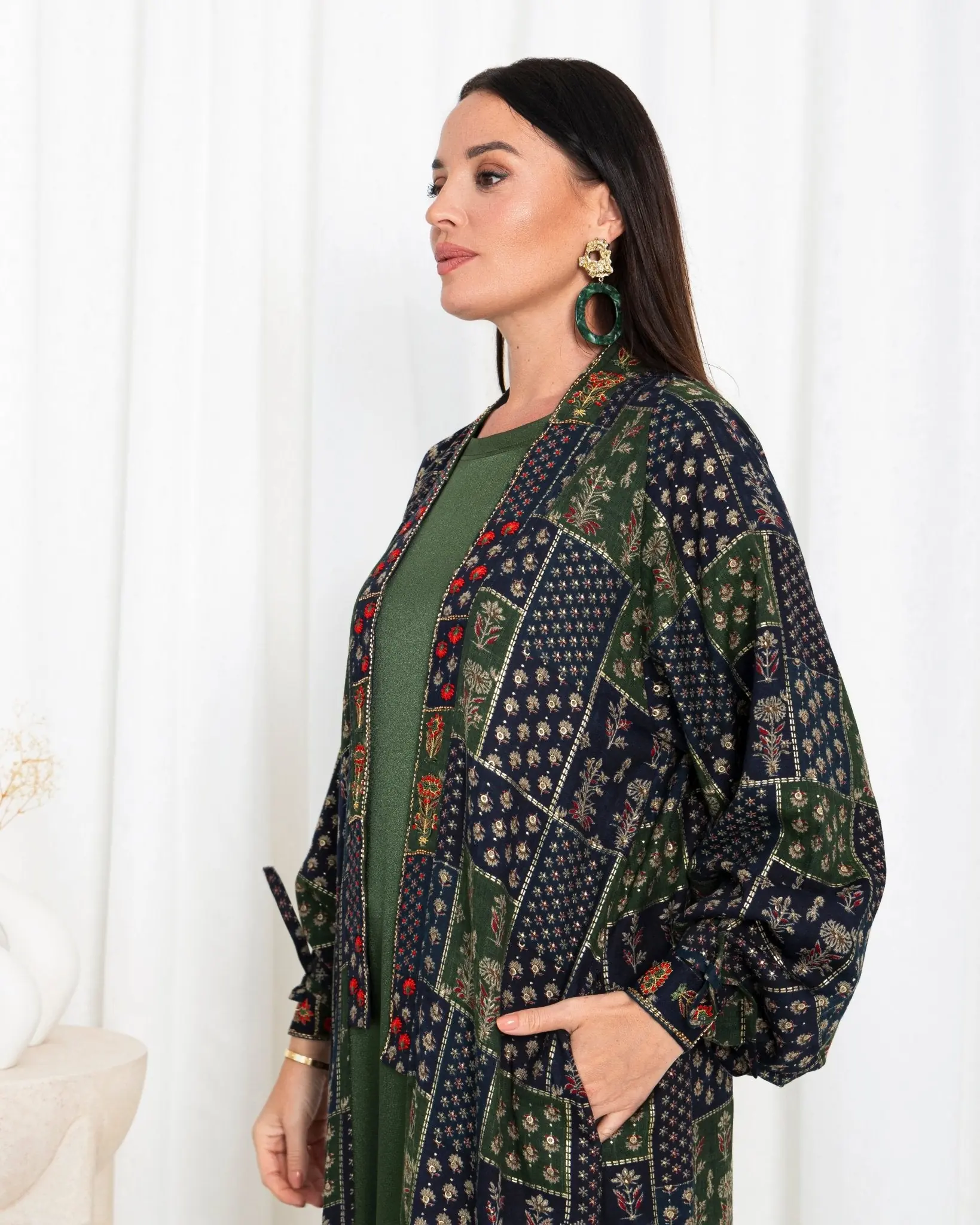 Green Floral Check Kimono Abaya, photo 3