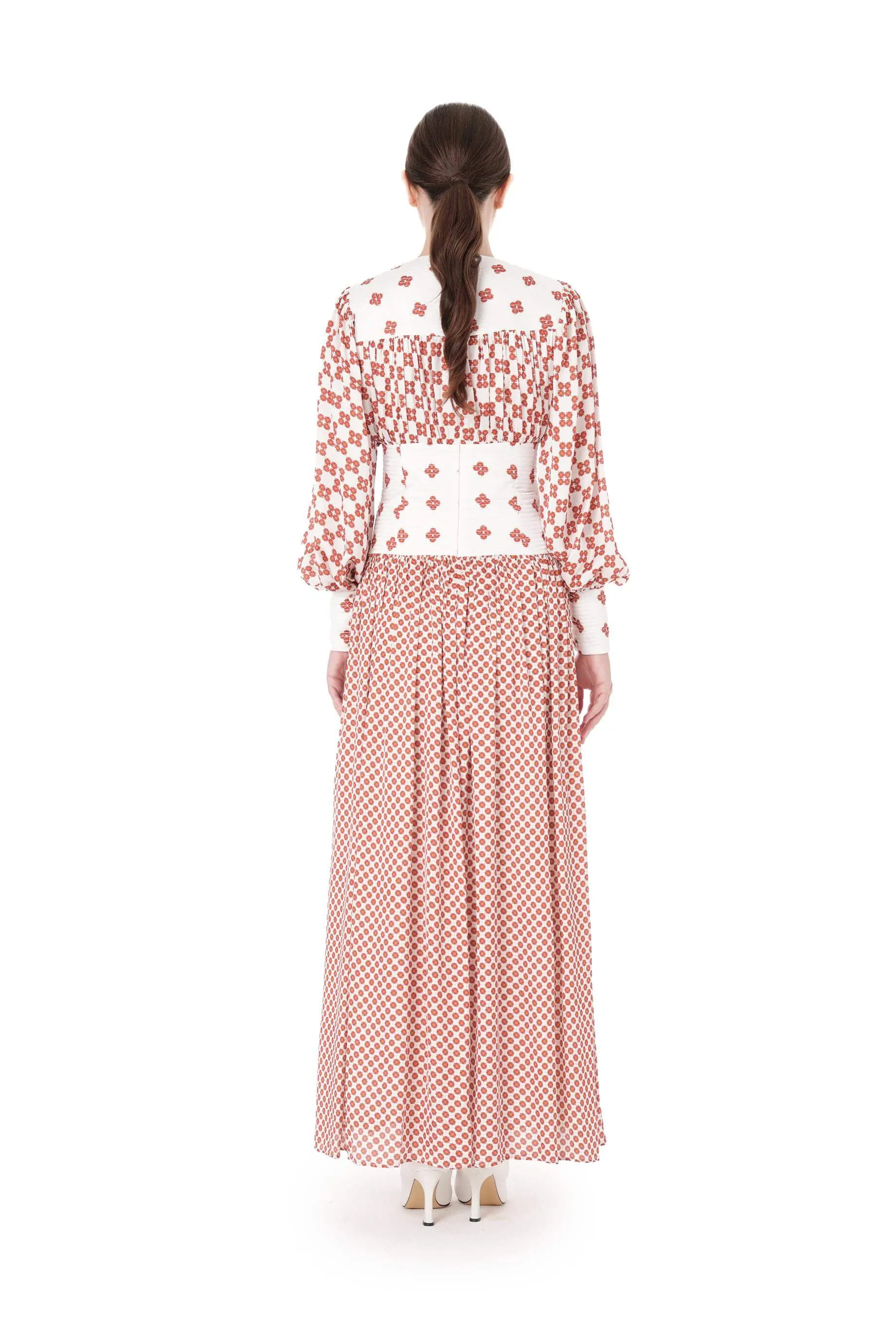 Embroidered Corset-Waist Printed Dress – Orange, photo 3