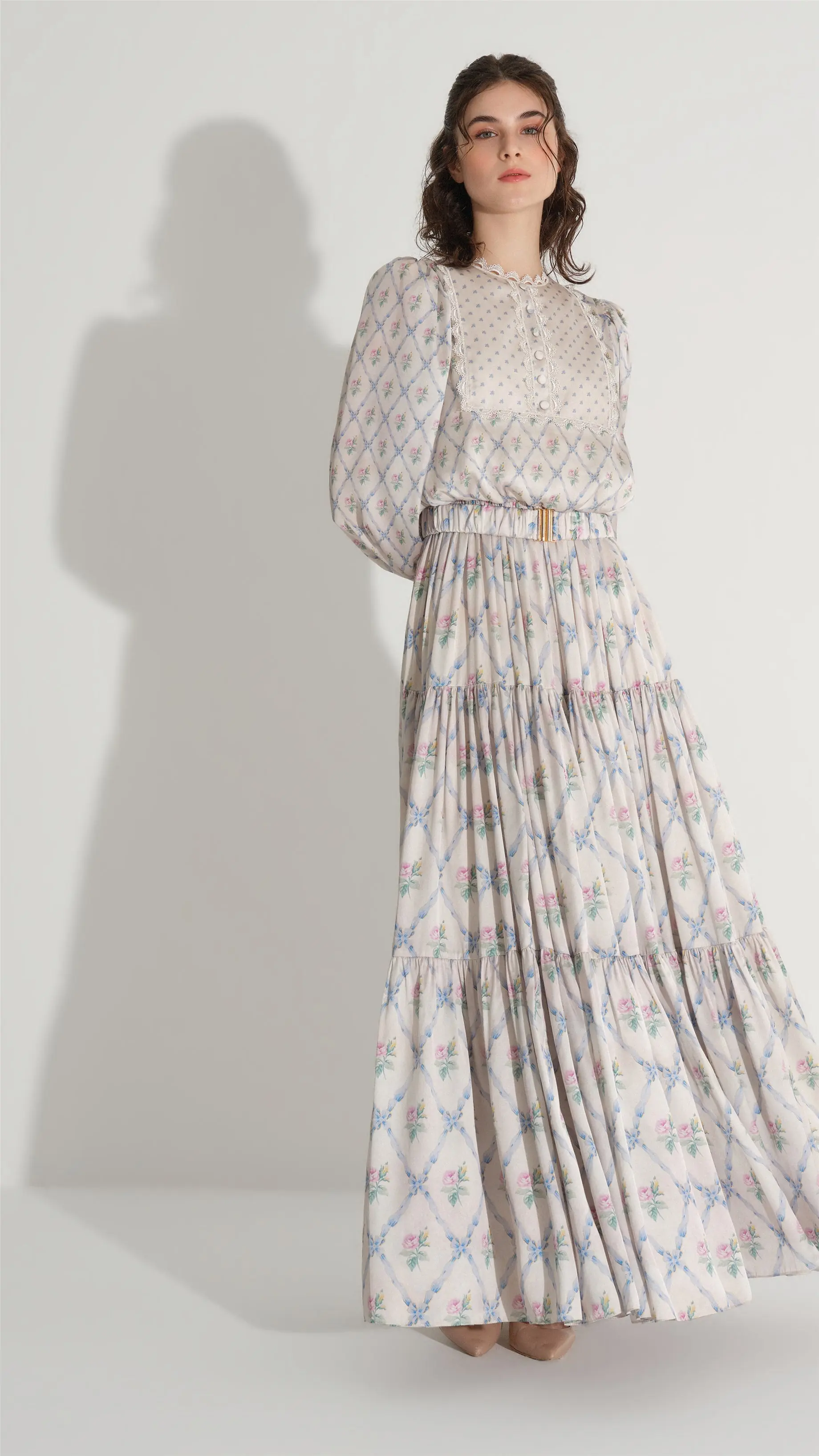 Diamond-Pattern Chiffon Satin Dress – Cream, photo 3