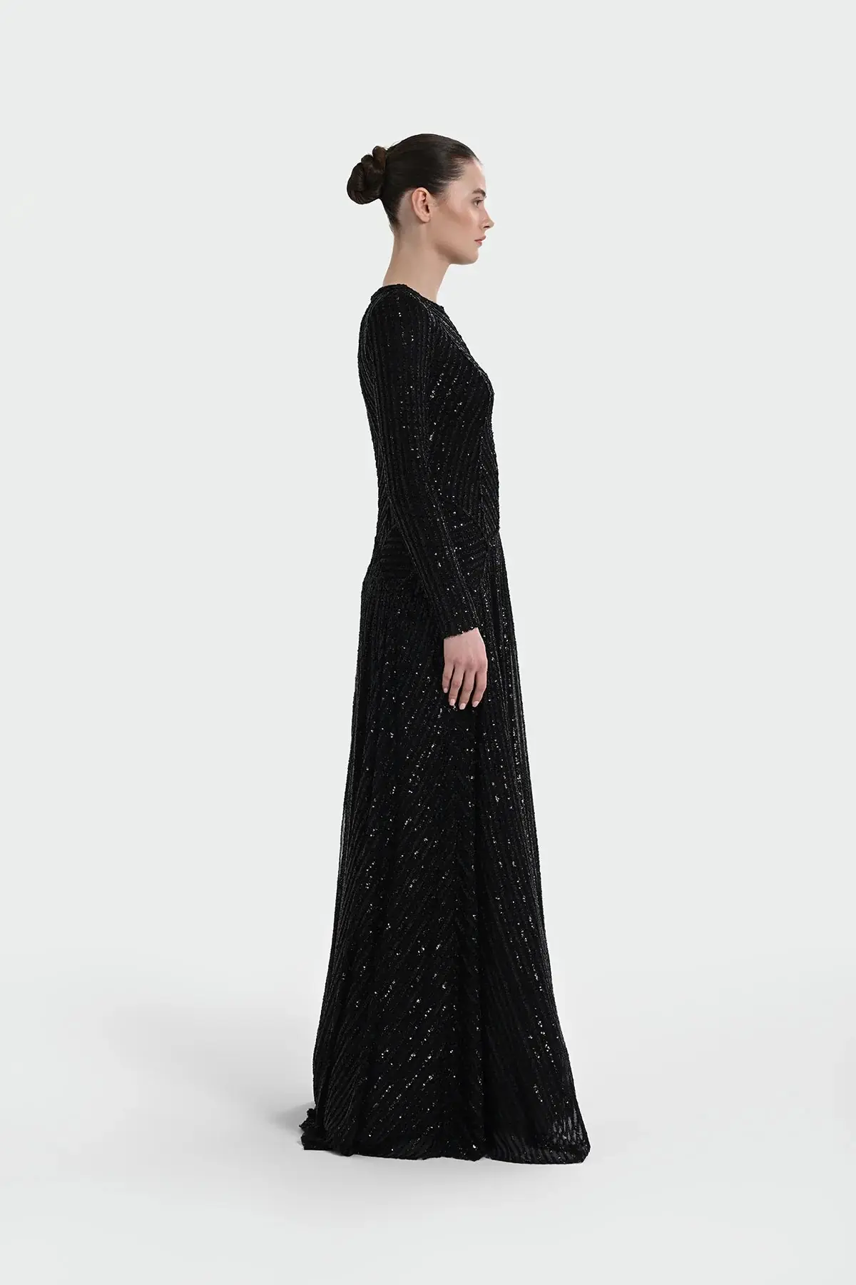 Chevron Sequin Evening Gown - Black, photo 3