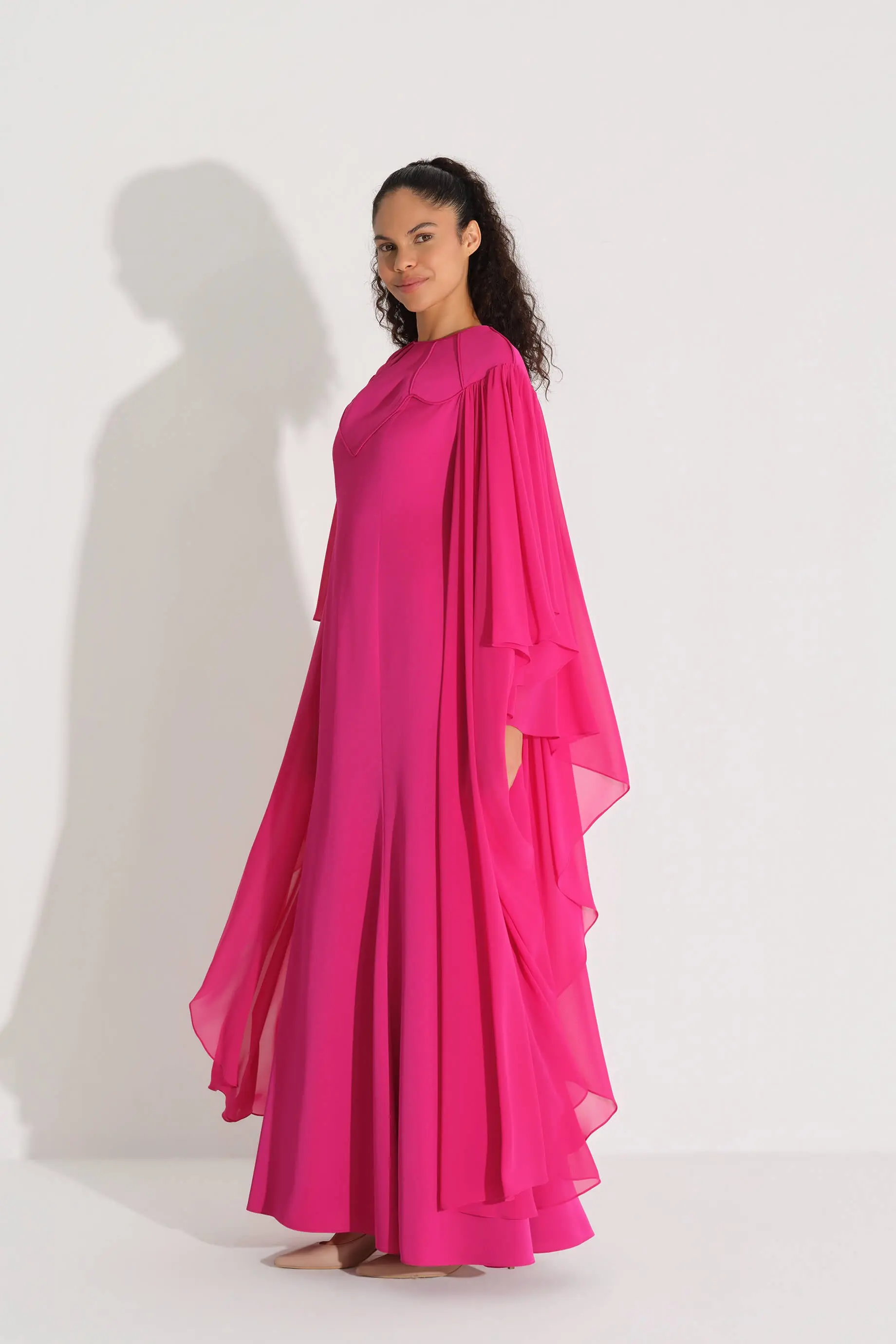 Piped Detail Chiffon Dress – Fuchsia, photo 3