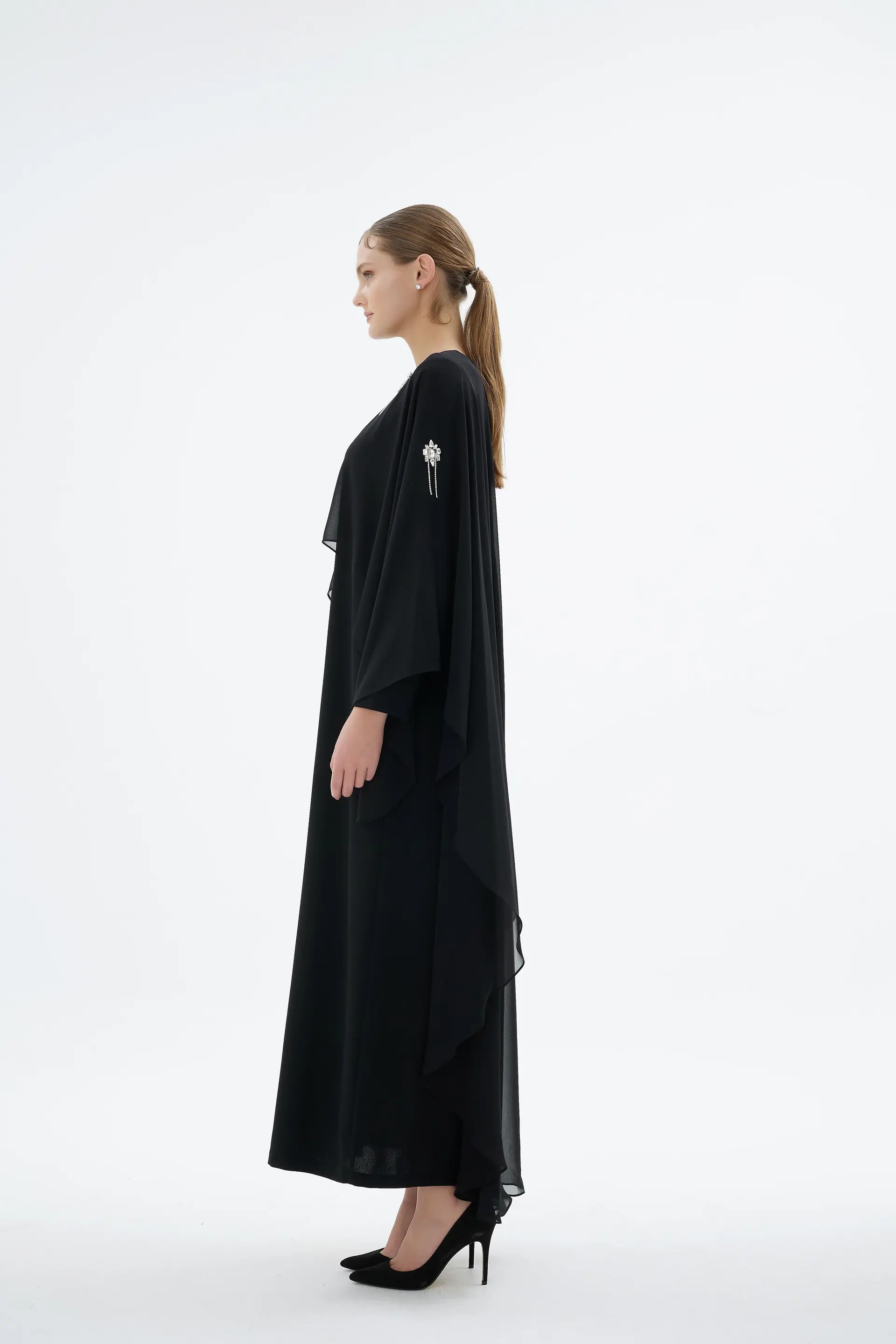 Alera Embellished Cape Dress – Black, photo 5
