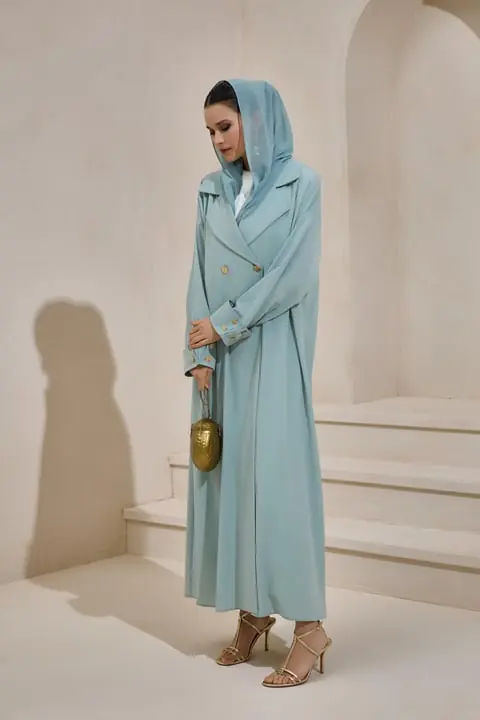 Crepe Trench Abaya - Mint Green, photo 2