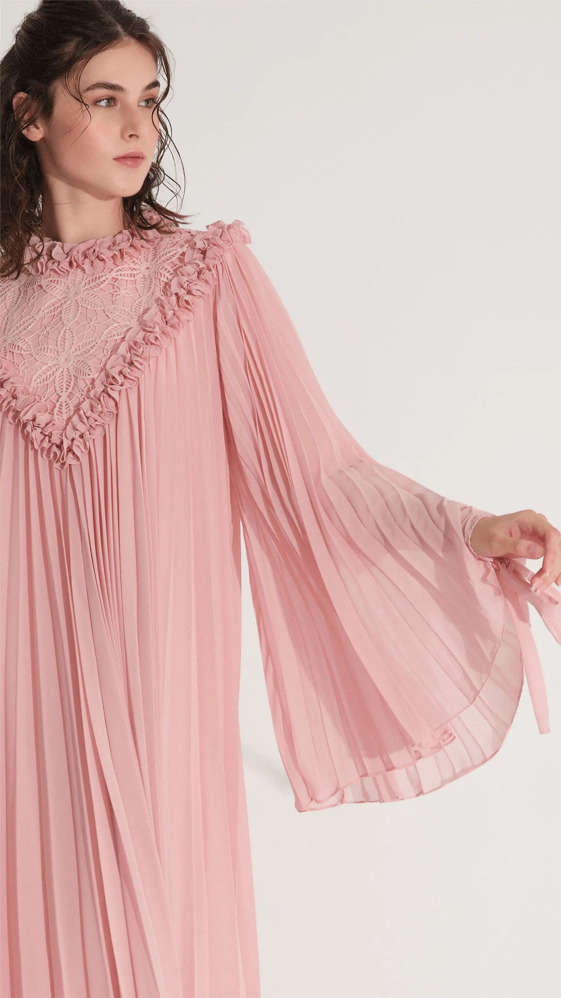 Lace & Ruffle Pleated Dress - Pink, photo 8