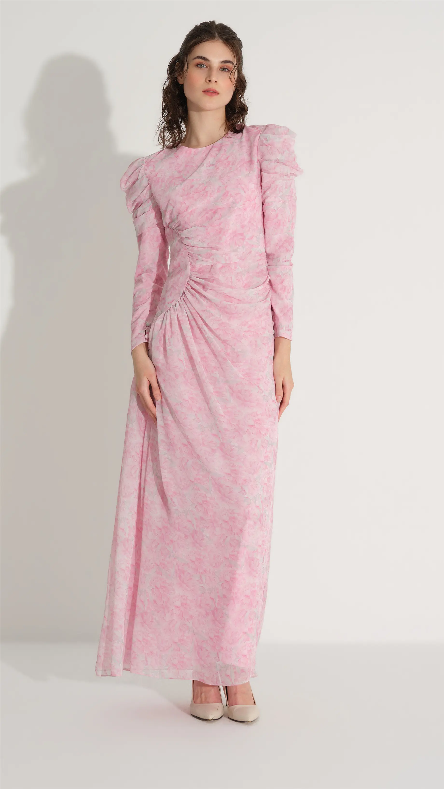 YANI BÜZGÜ DETAYLI ELBİSE Pembe, photo 6