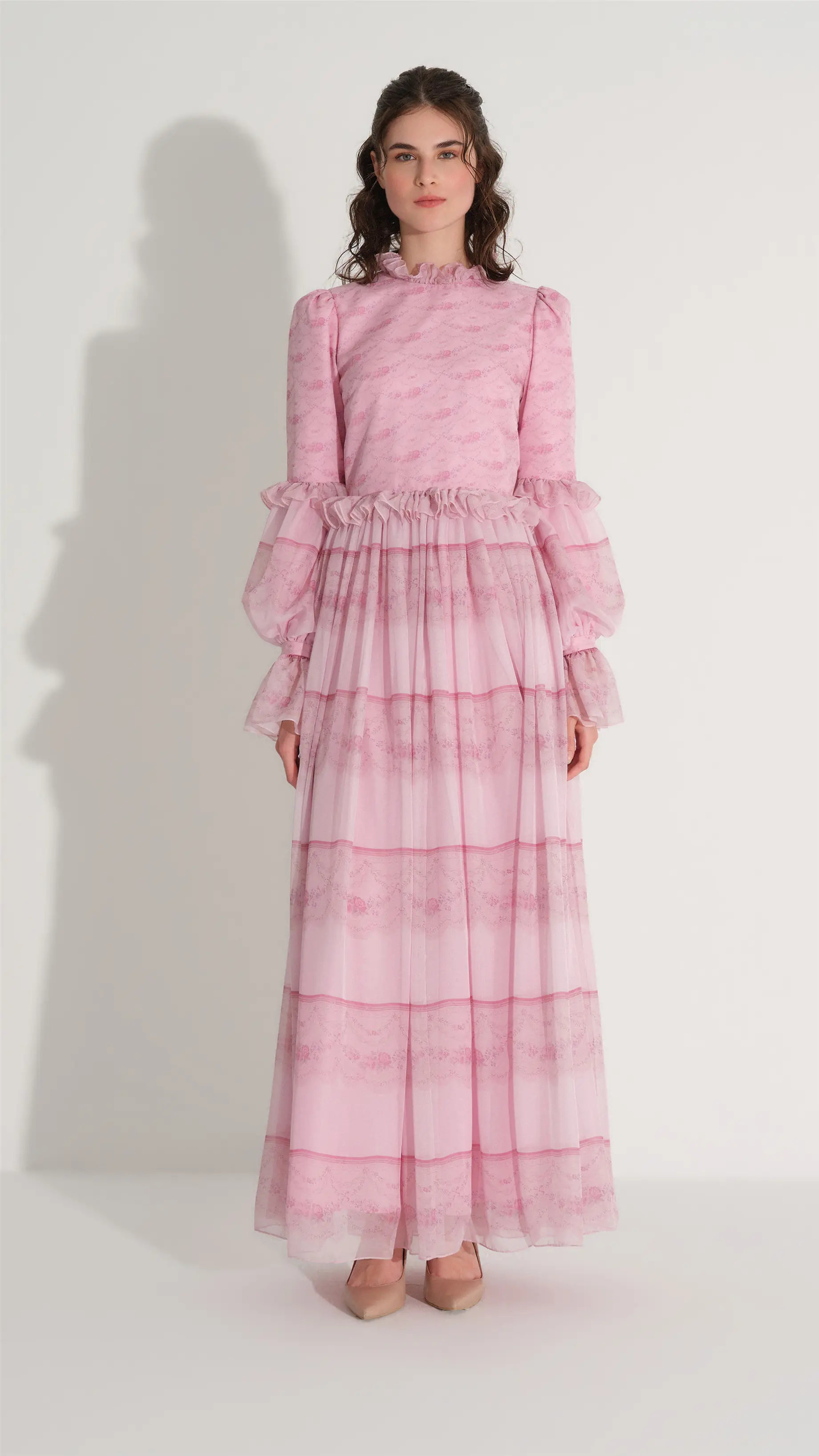 PANO DESEN İPEK ŞİFON ELBİSE Pembe, photo 4