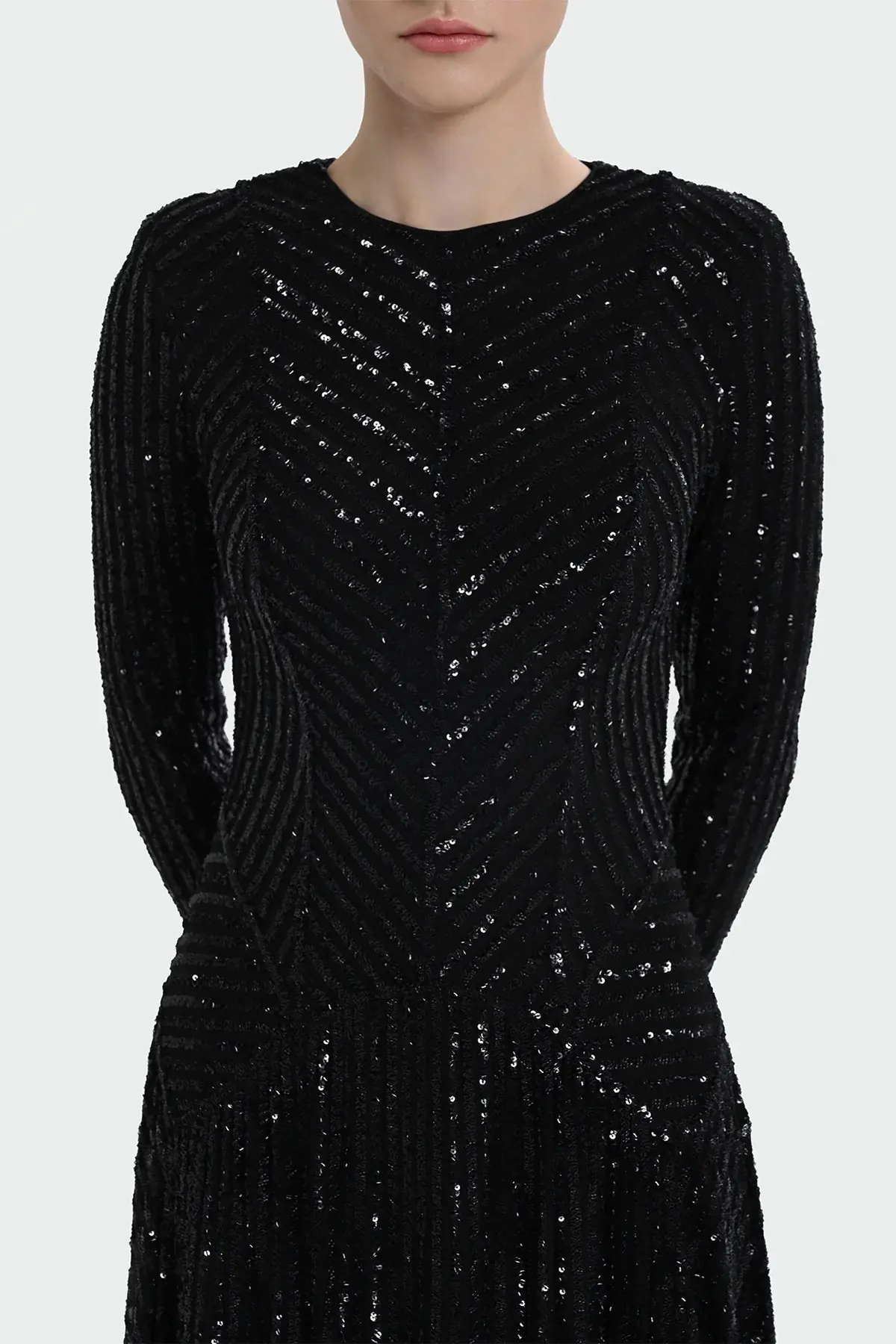 Chevron Sequin Evening Gown - Black, photo 2