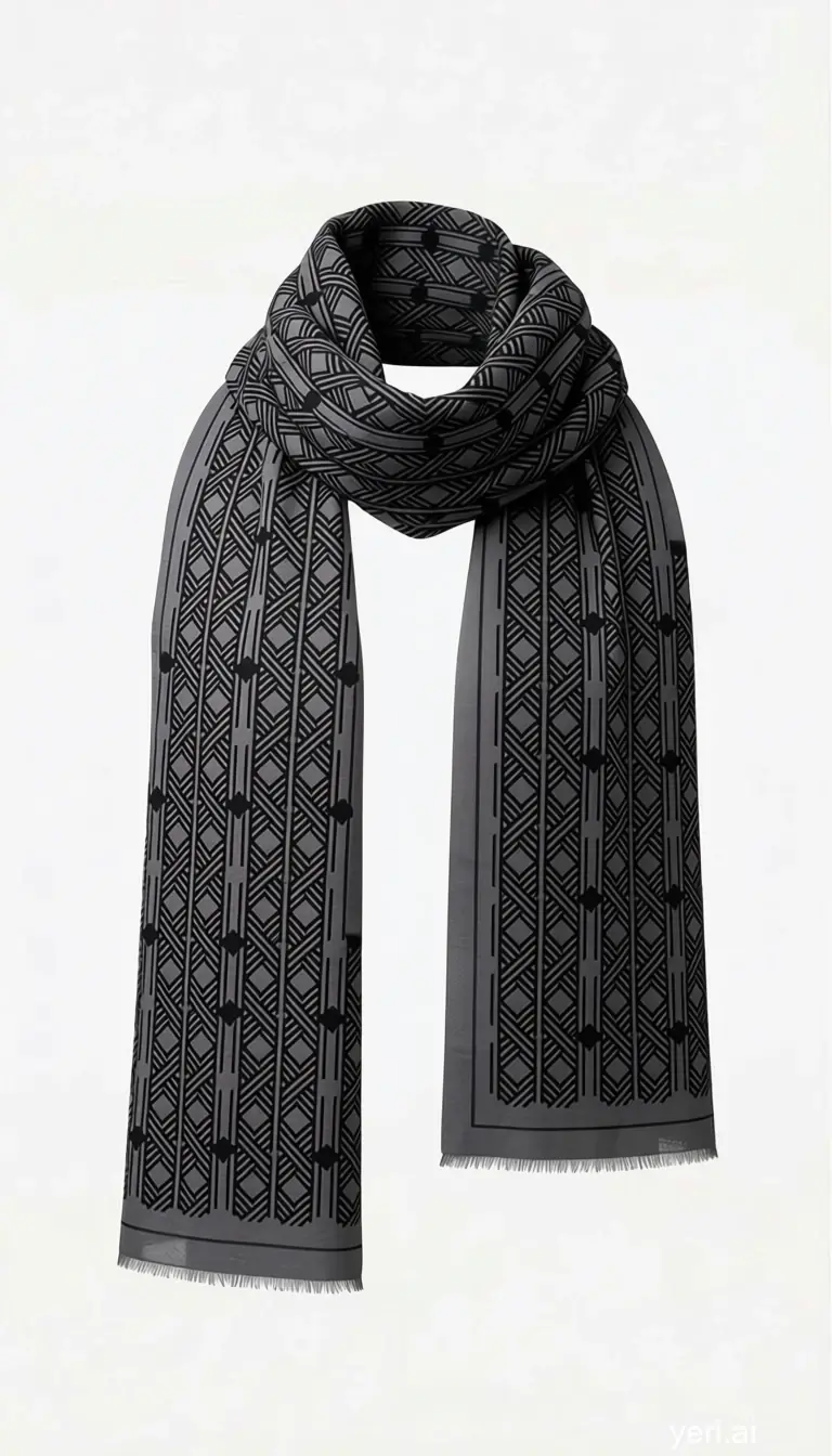 Geometric Patterned Scarf – Grey