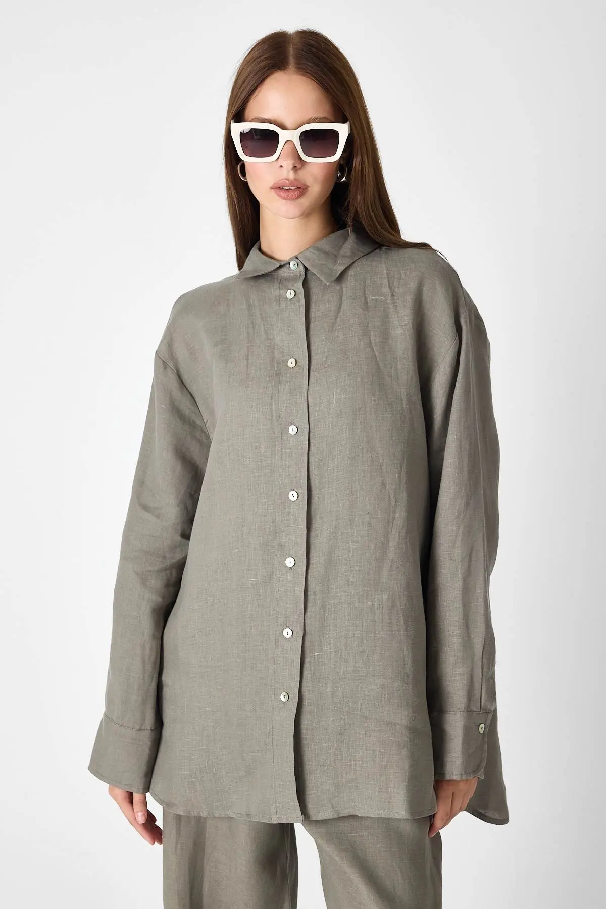 Pure Linen 100% Linen Oversize Shirt - Khaki, photo 3