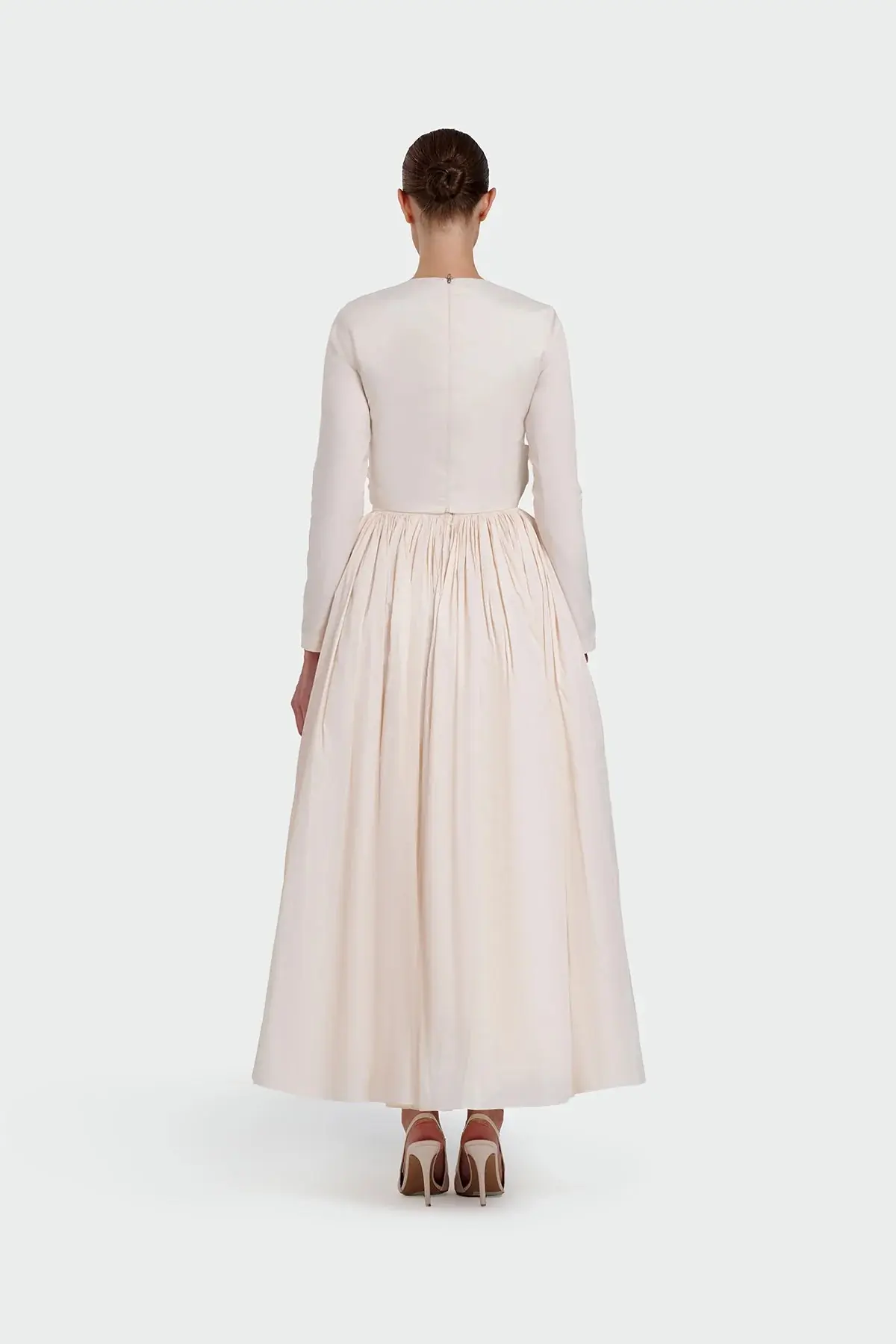Long-Sleeve Dress with Front Tie Detail - Cream, photo 4