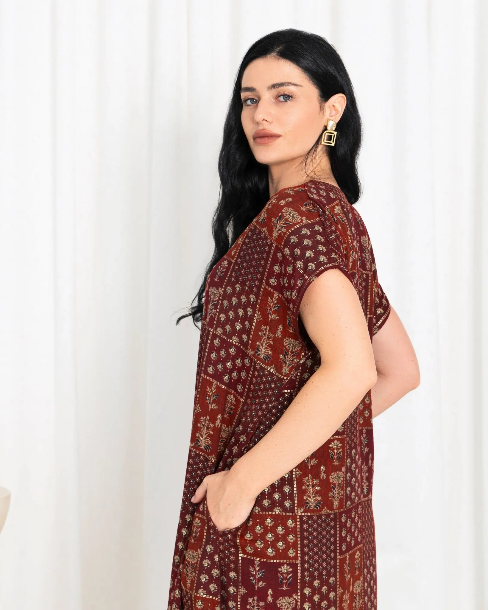 Maroon Floral Check Kimono Dress, photo 3