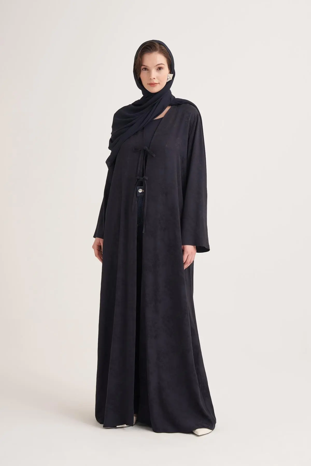 Mila Linen Abaya & Scarf –  Navy