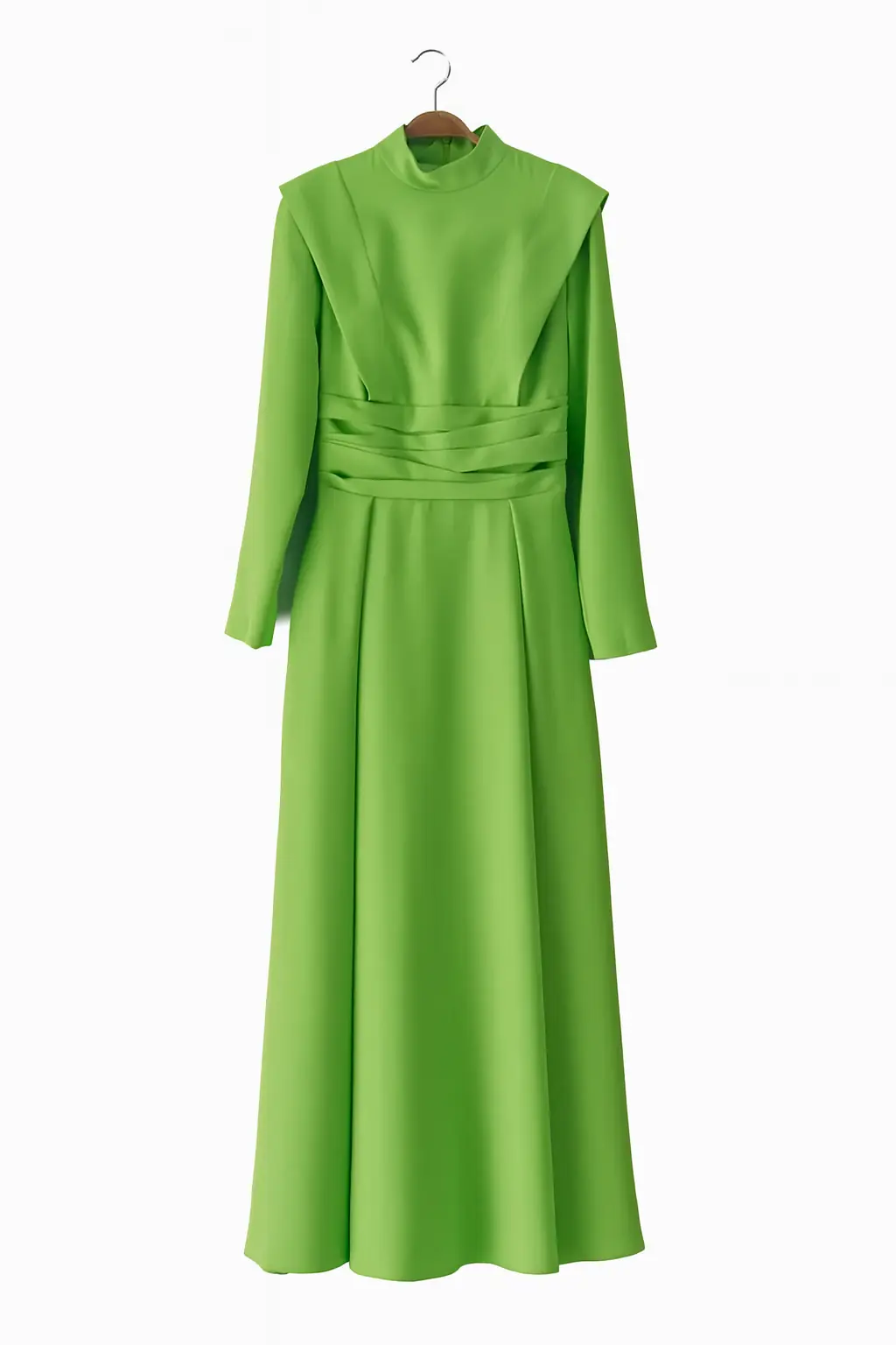 Draped Waist Long Evening Dress - Green