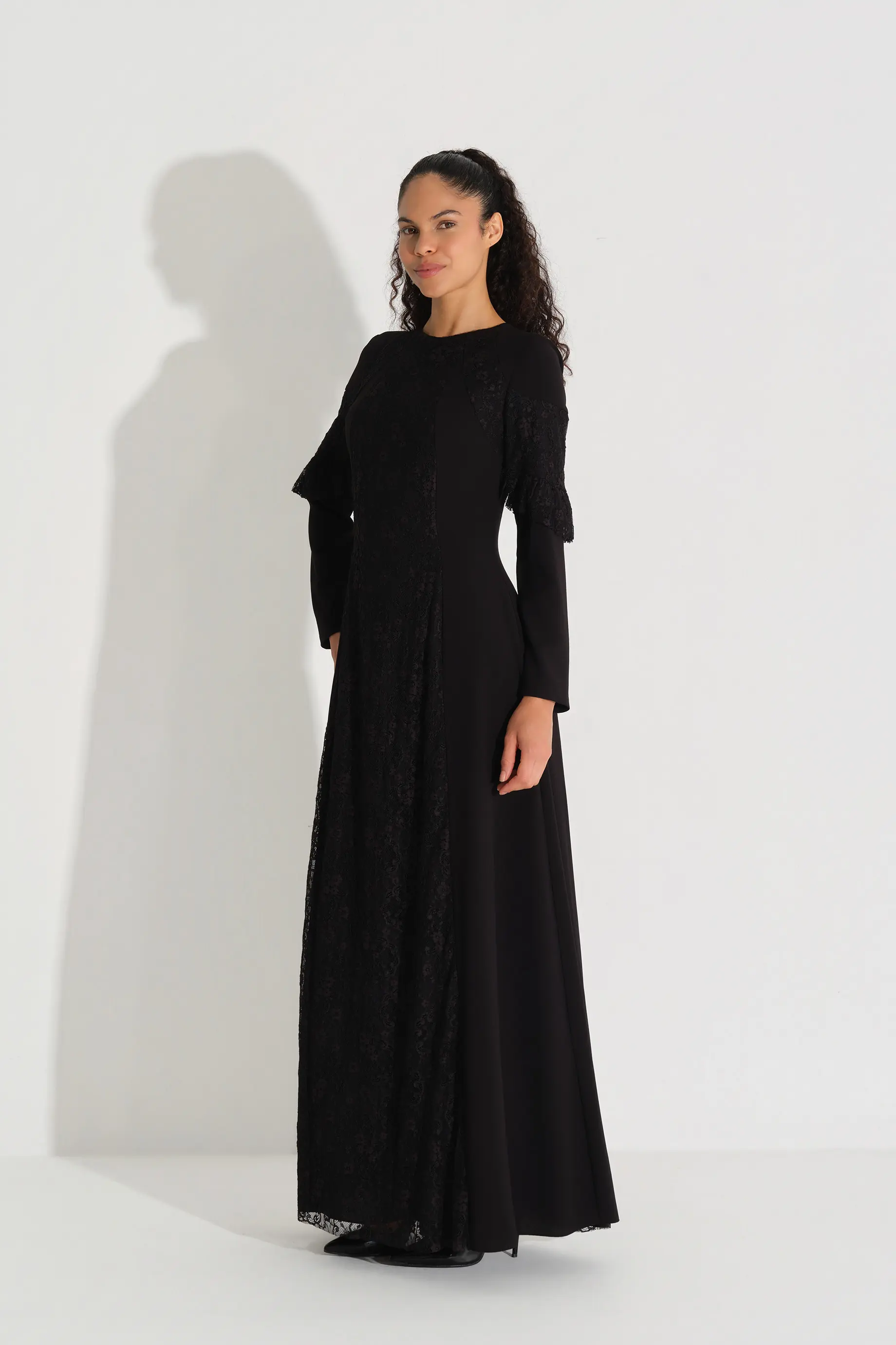 DANTELLİ KREP ELBİSE Siyah, photo 3