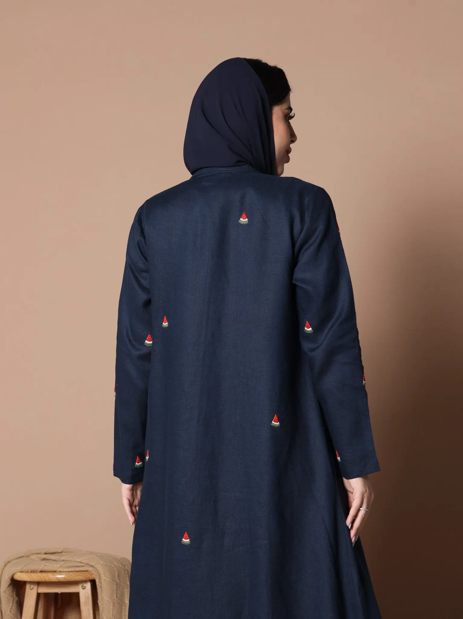 Watermelon Linen Abaya Navy Blue, photo 2