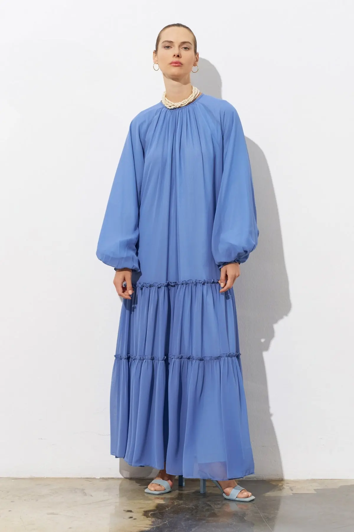 Azure Tiered Chiffon Maxi Dress - Blue, photo 3