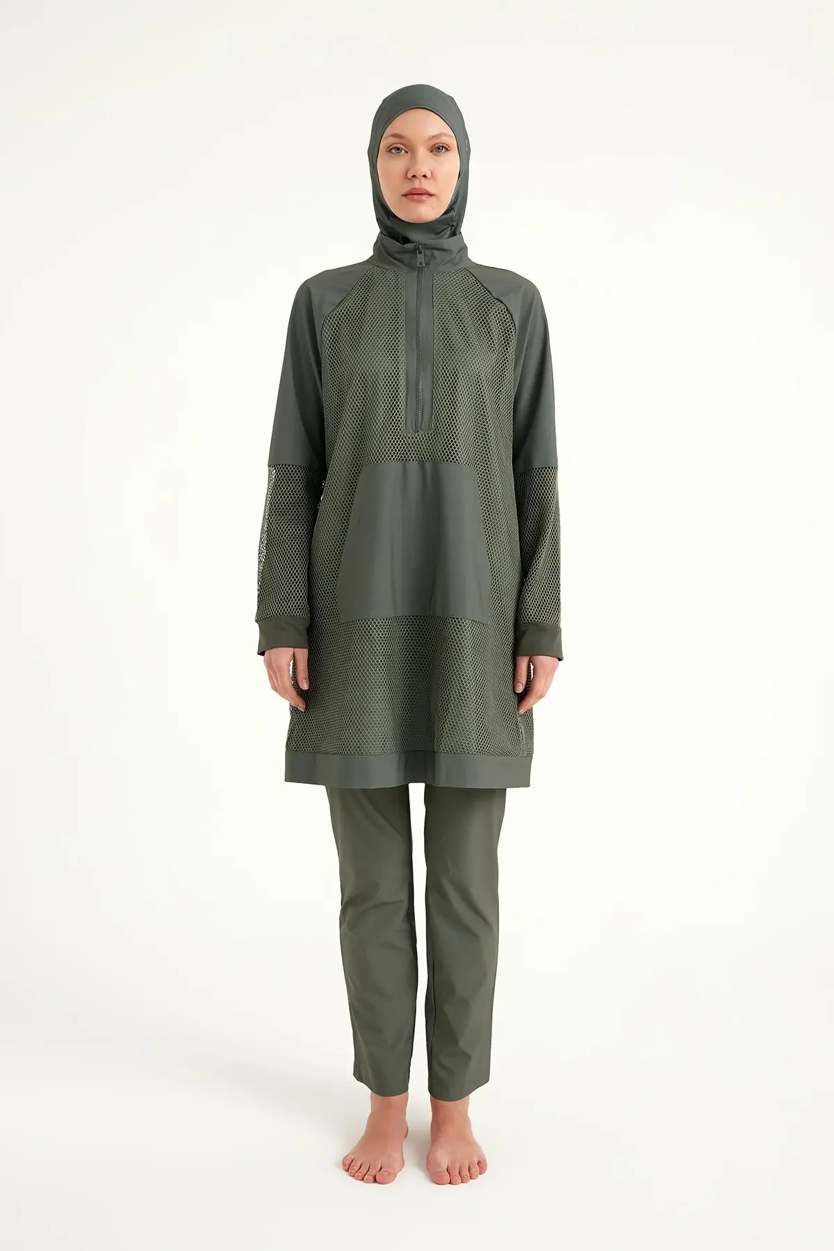Khaki Full Coverage Tulle Detail Modest Swimwear Burkini Set M2534-3, photo 5