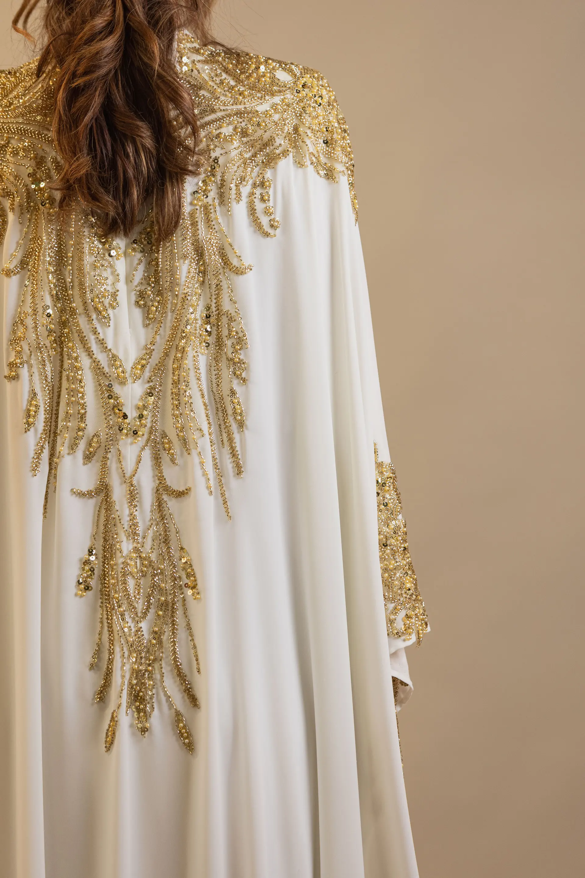 Golden Mirage Embellished Abaya – White, photo 6
