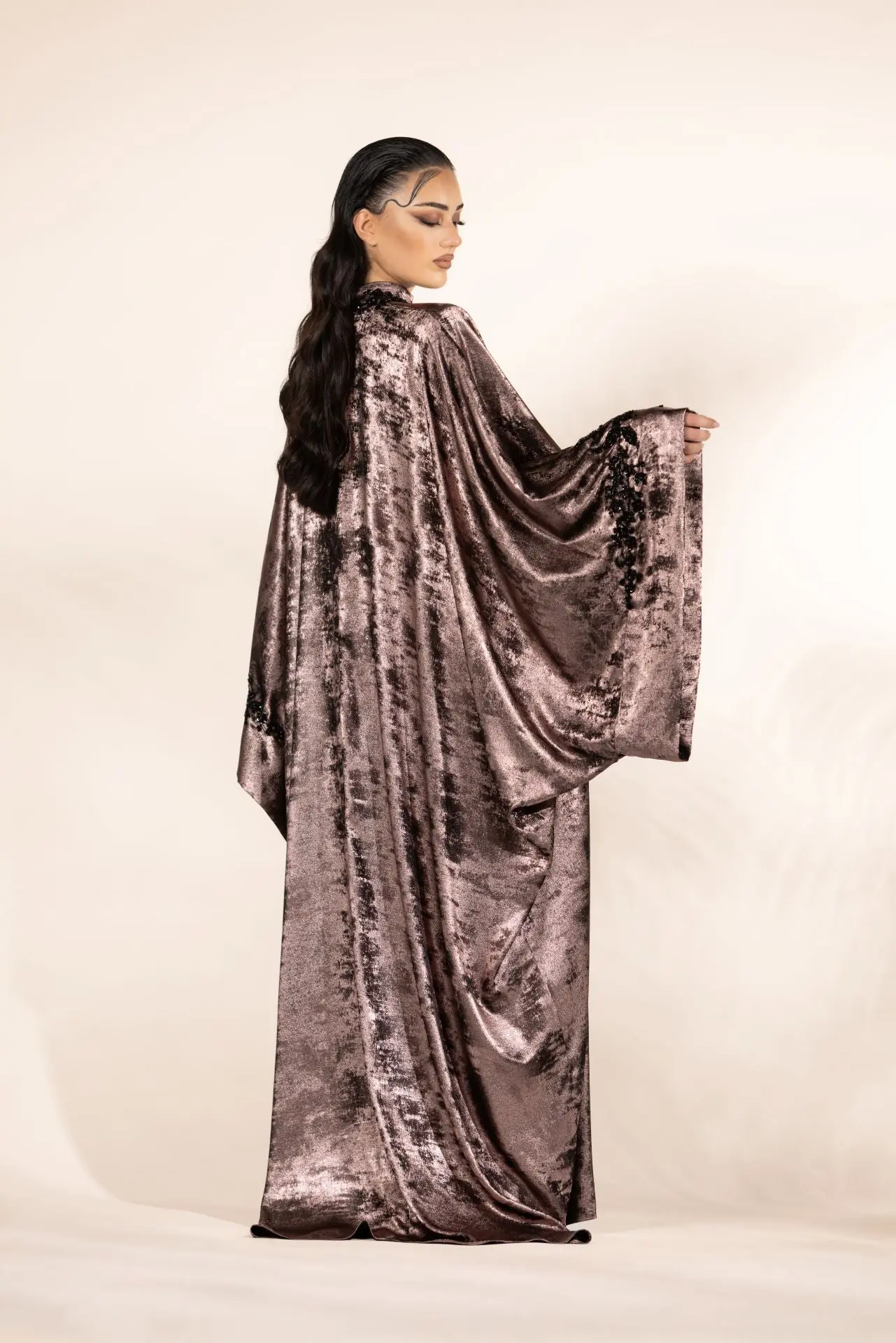 Cosmic Blossom Embellished Abaya – Dusty Rose, photo 6