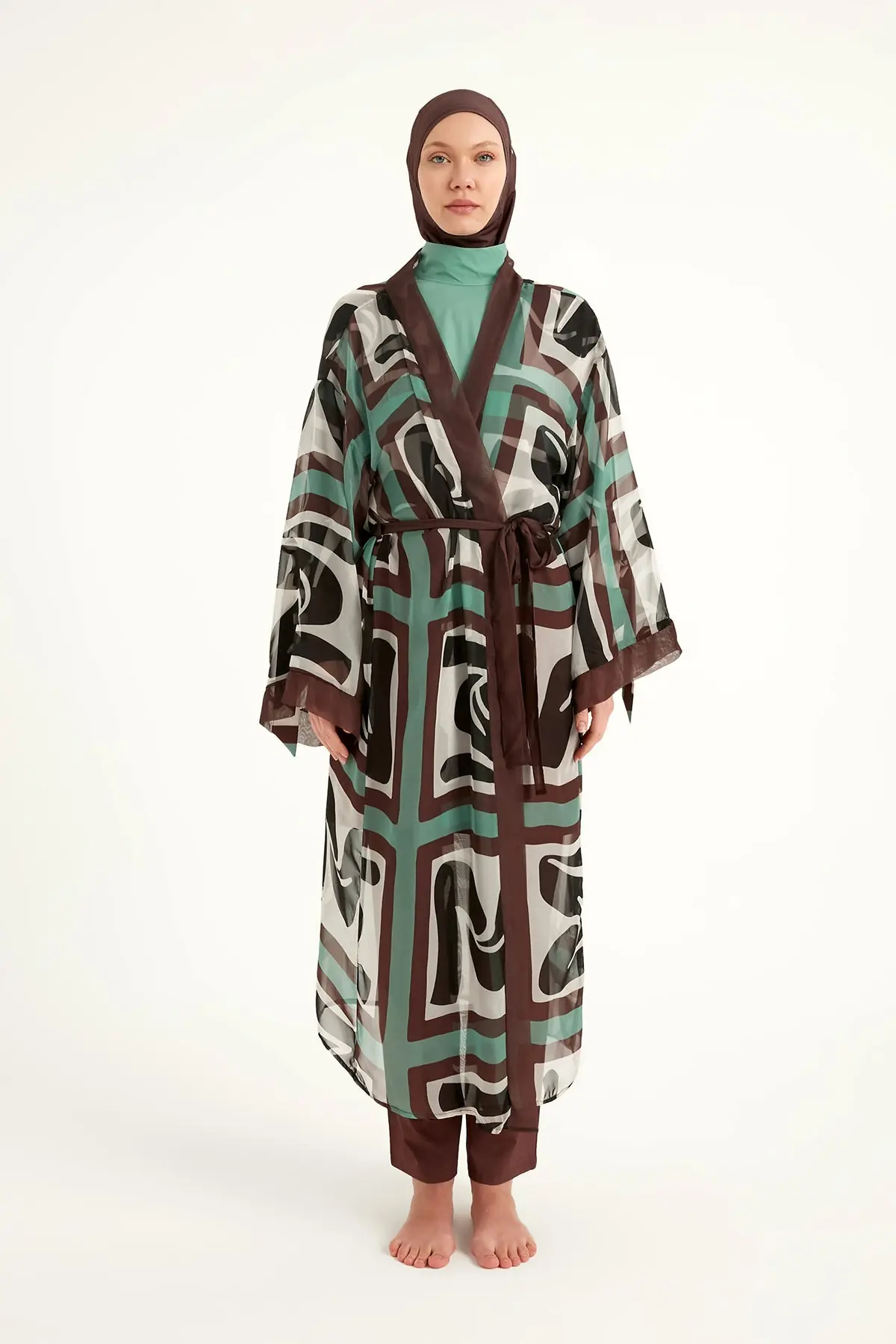Silky Full Coverage Modest Kimono – Brown, photo 6