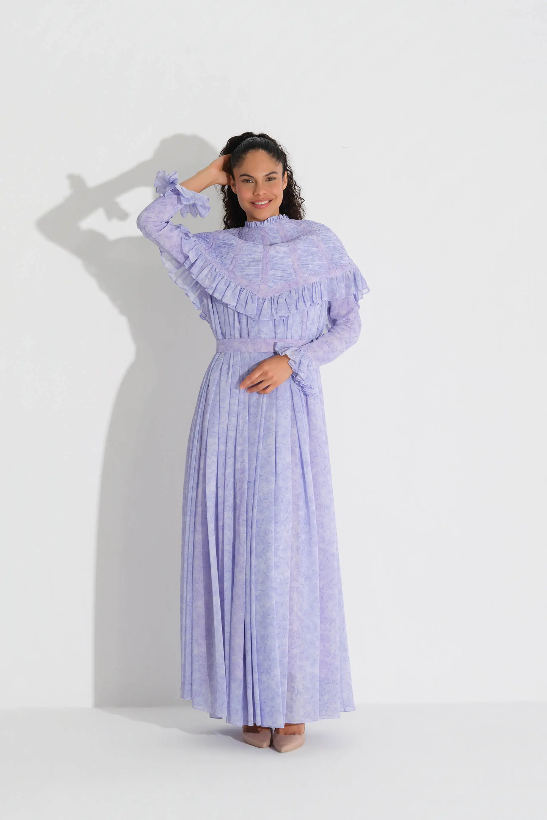 Chiffon Dress with Detachable Cape Blue, photo 7